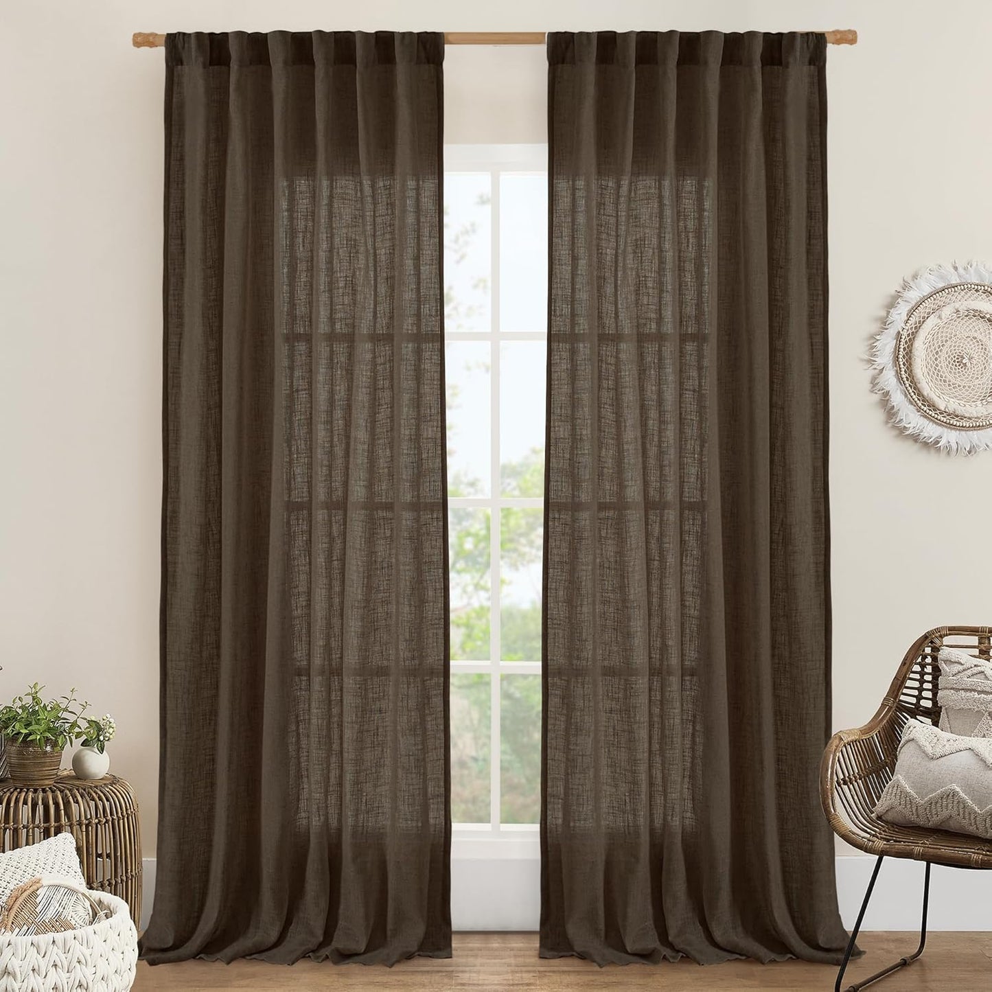 LAMIT Linen Curtains 90 Inch Light Filtering Drapes for Home