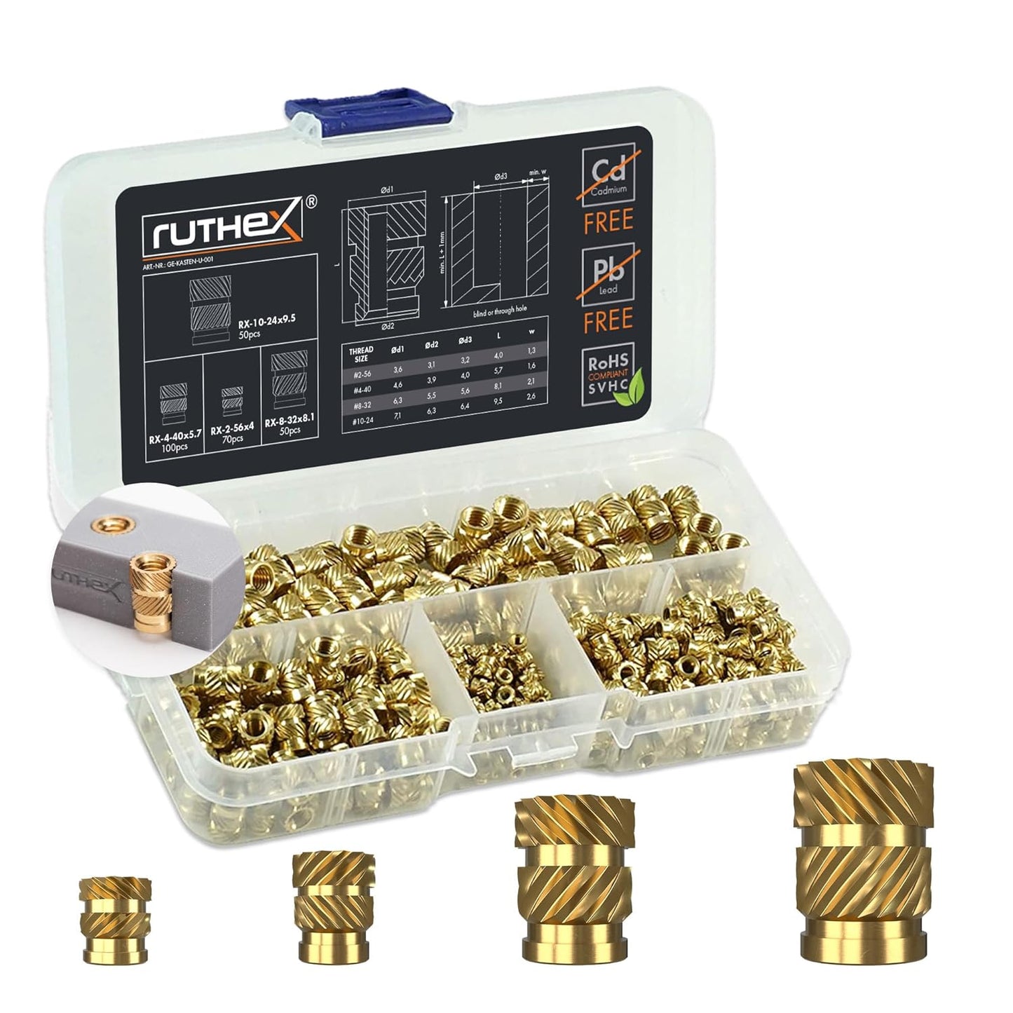 ruthex Threaded Inserts Assortment for 3D Printing Projects