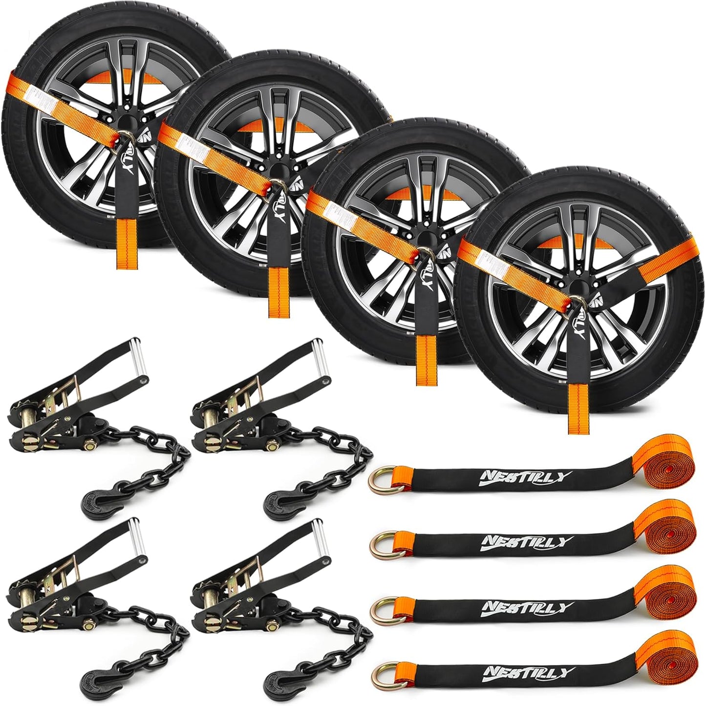 4 Pack Reflective Car Tie Down Straps for Trailers - Heavy Duty