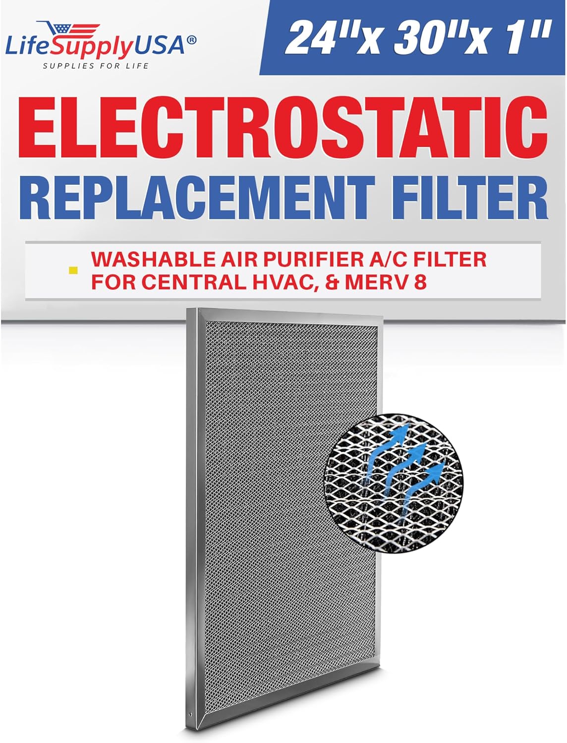 24x30x1 Electrostatic Air Filter for HVAC Systems - MERV 8