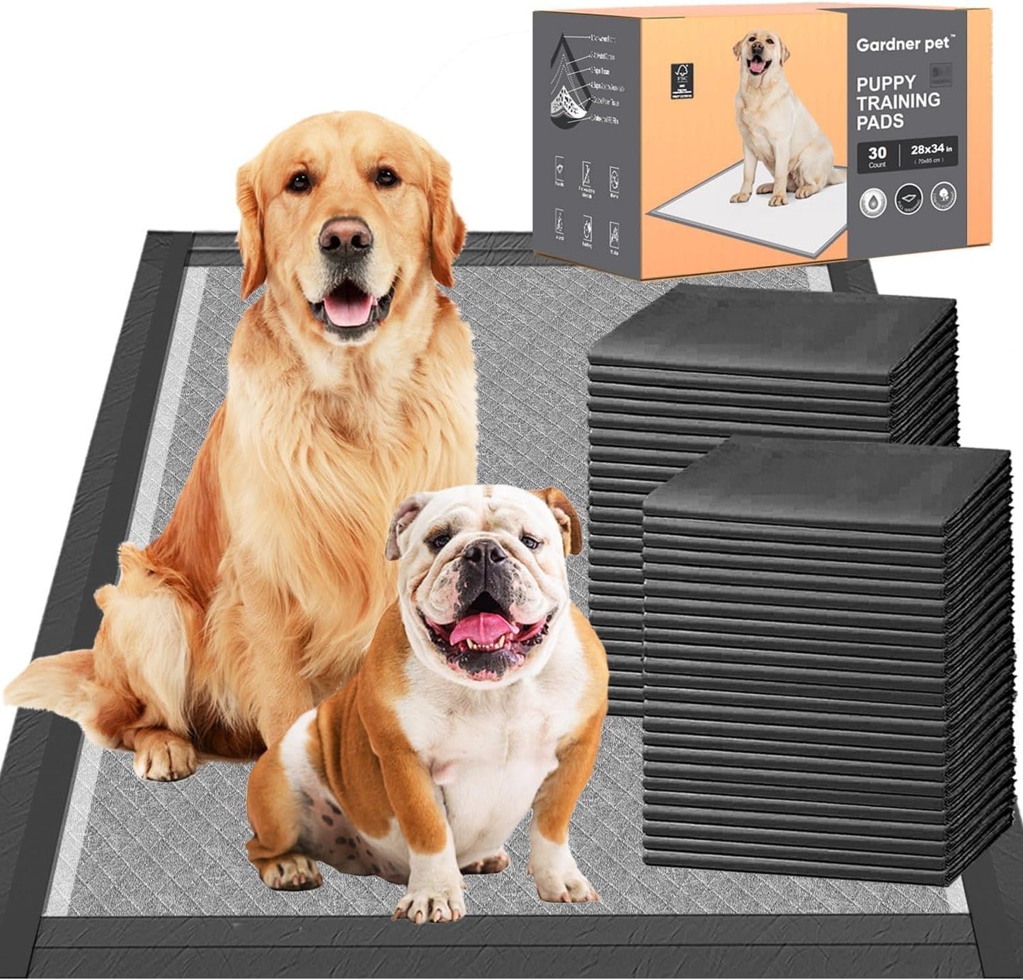 Charcoal Puppy Pads 28x34 Inches for Extra Large Dogs and Pets