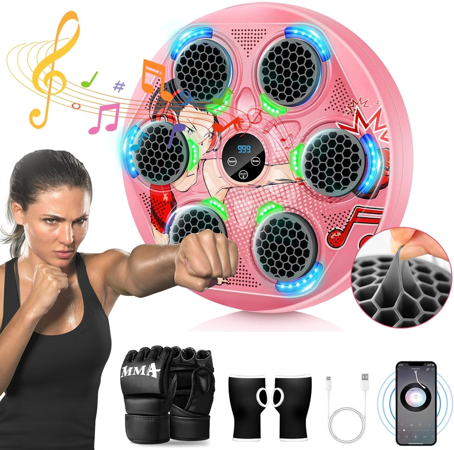Wall-Mounted LED Boxing Trainer Set