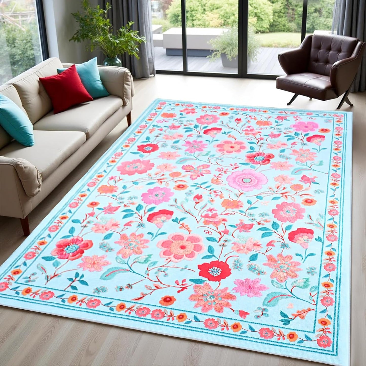 Boho Vintage Area Rugs for Living Room 5x8 Non-Slip Carpet