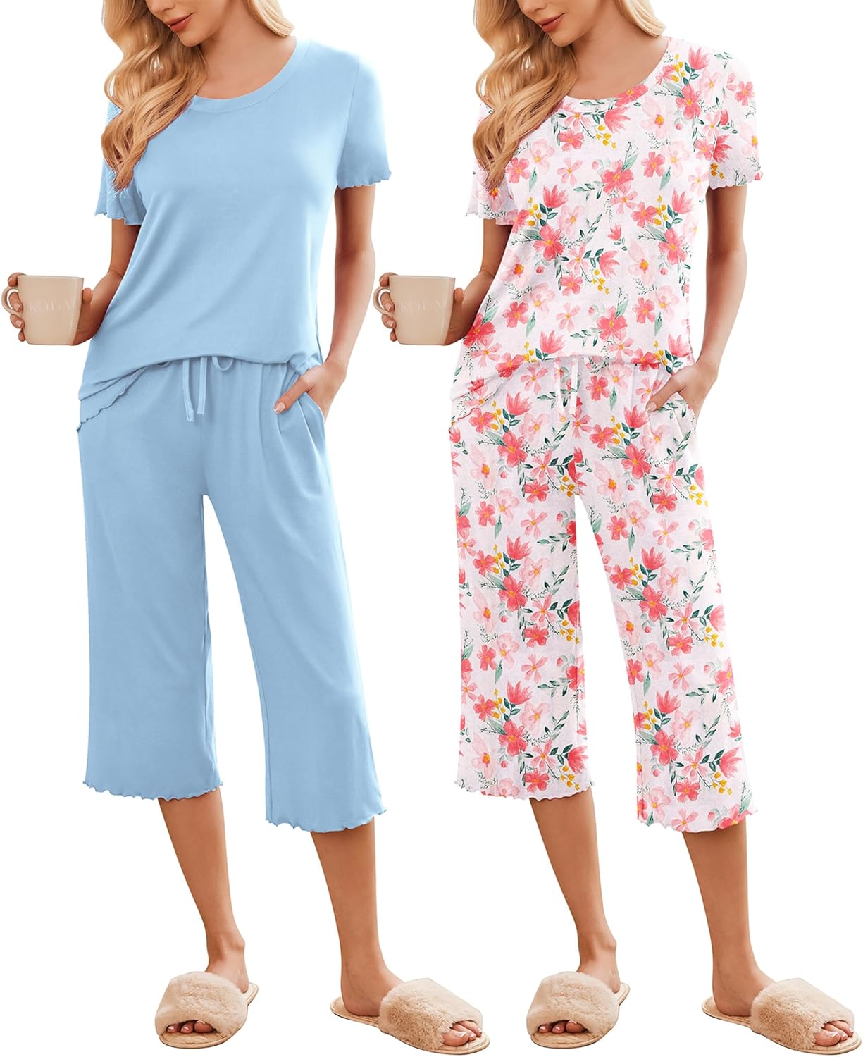 Ekouaer Women's Pajamas Set: Soft Capri Pants Sleepwear