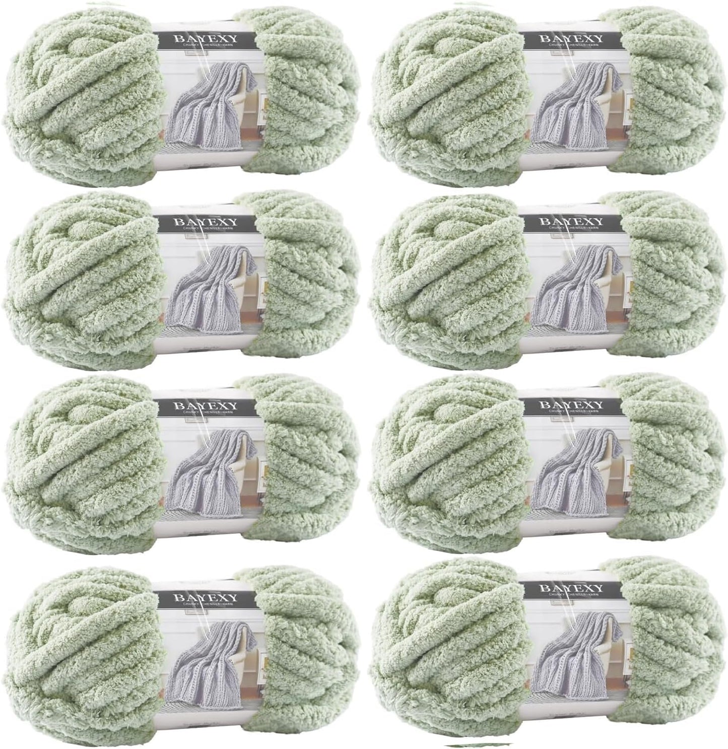 Chunky Chenille Yarn for Hand Knitting - Jumbo Pack in Sage Green