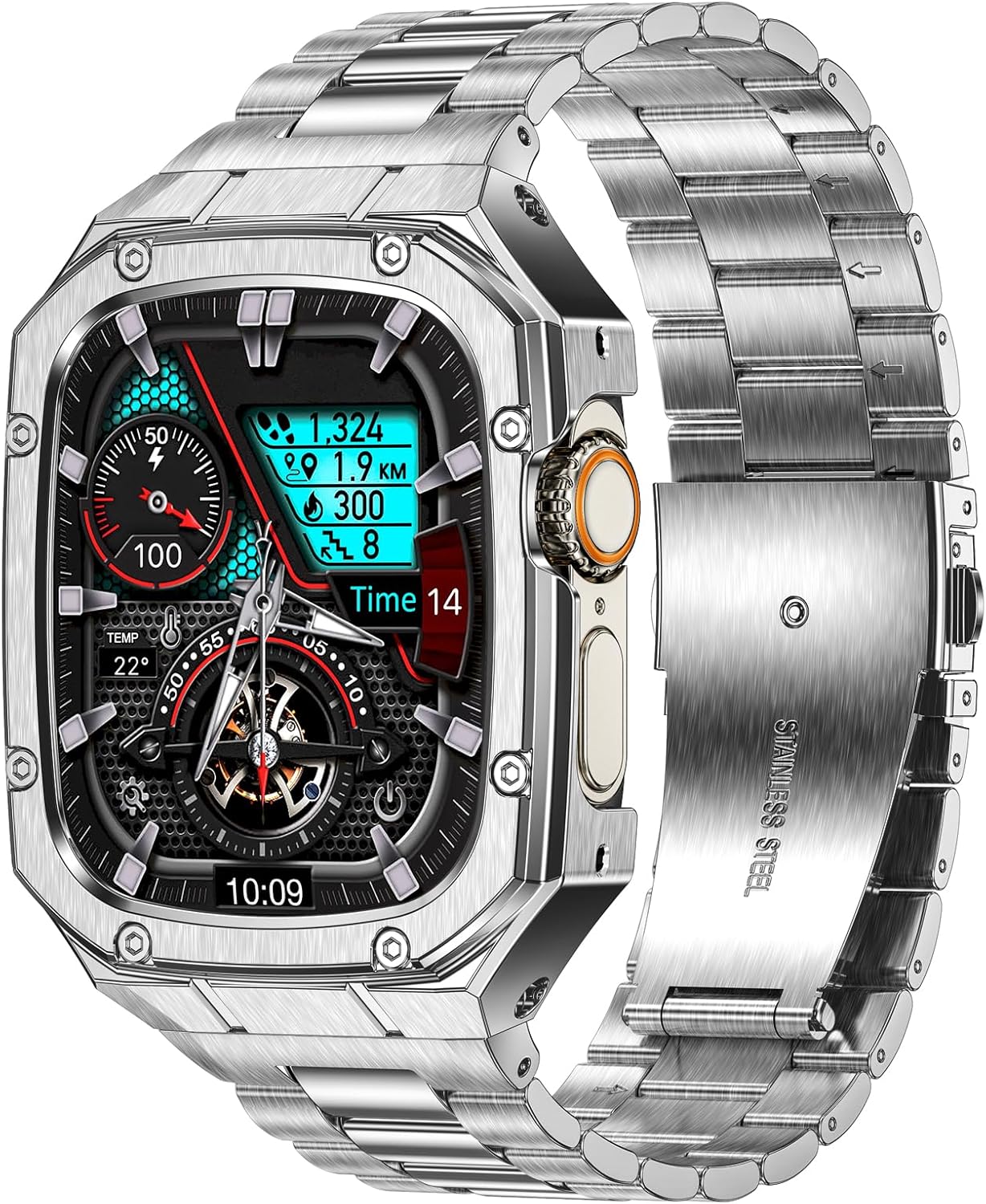 Stainless Steel Watch Band with Case for Apple Watch Ultra 49mm