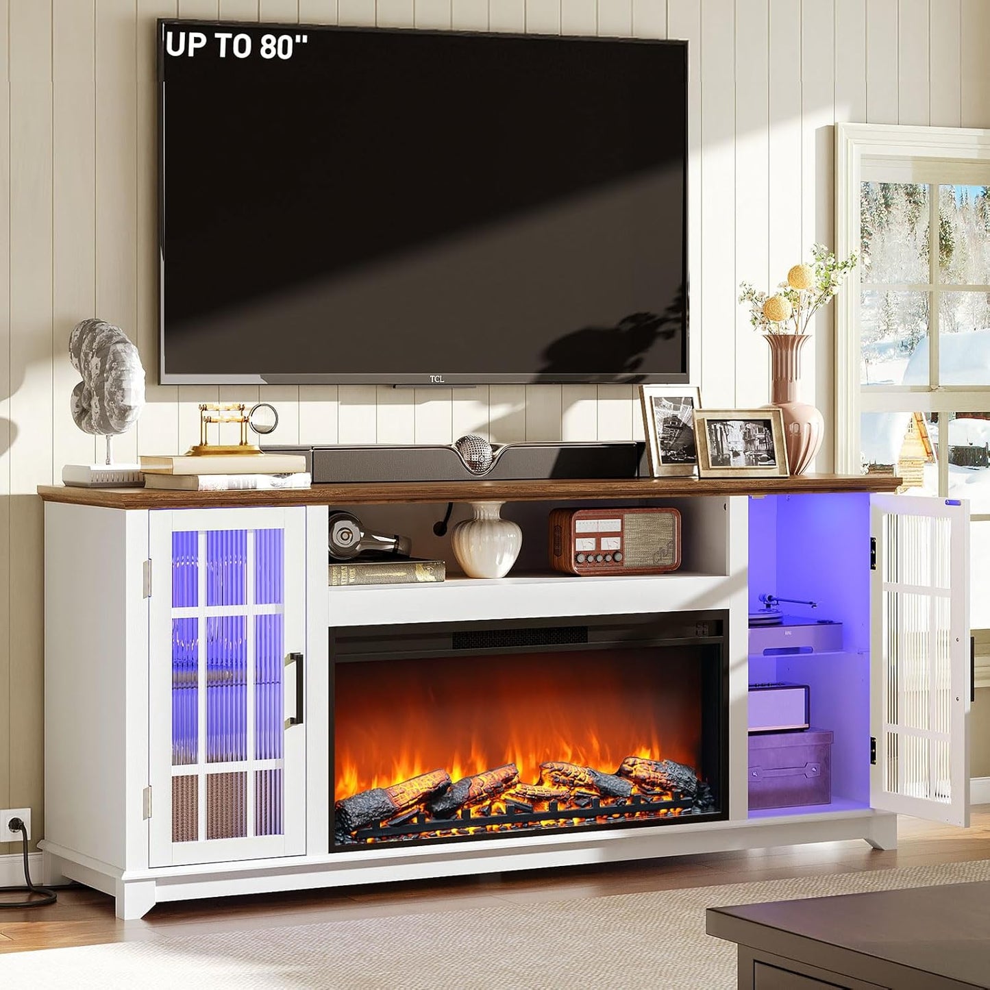 Farmhouse Fireplace TV Stand: 80 Entertainment Center