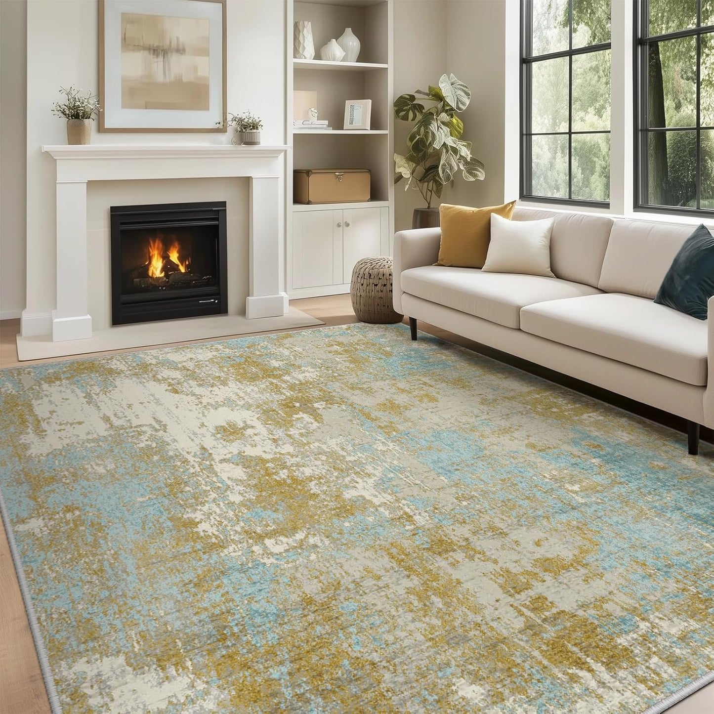 Washable Area Rugs 8ftx10ft Non-Slip Modern Abstract Soft