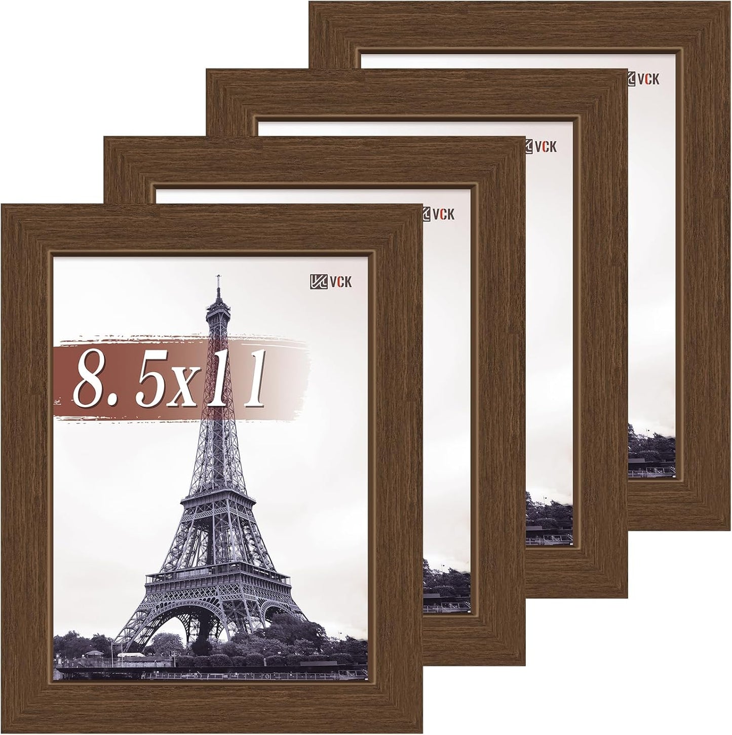 VCK 8.5x11 Picture Frame Set of 4 - Brown Wood Frames