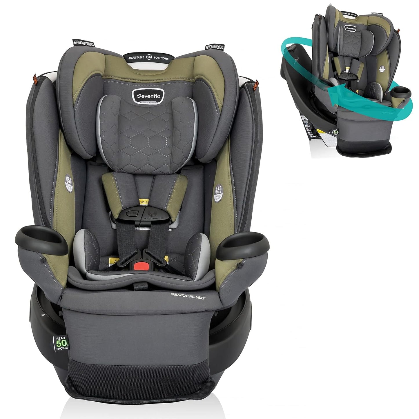 Evenflo Convertible Car Seat: Quick Clean Revolve360 - Rockland Green