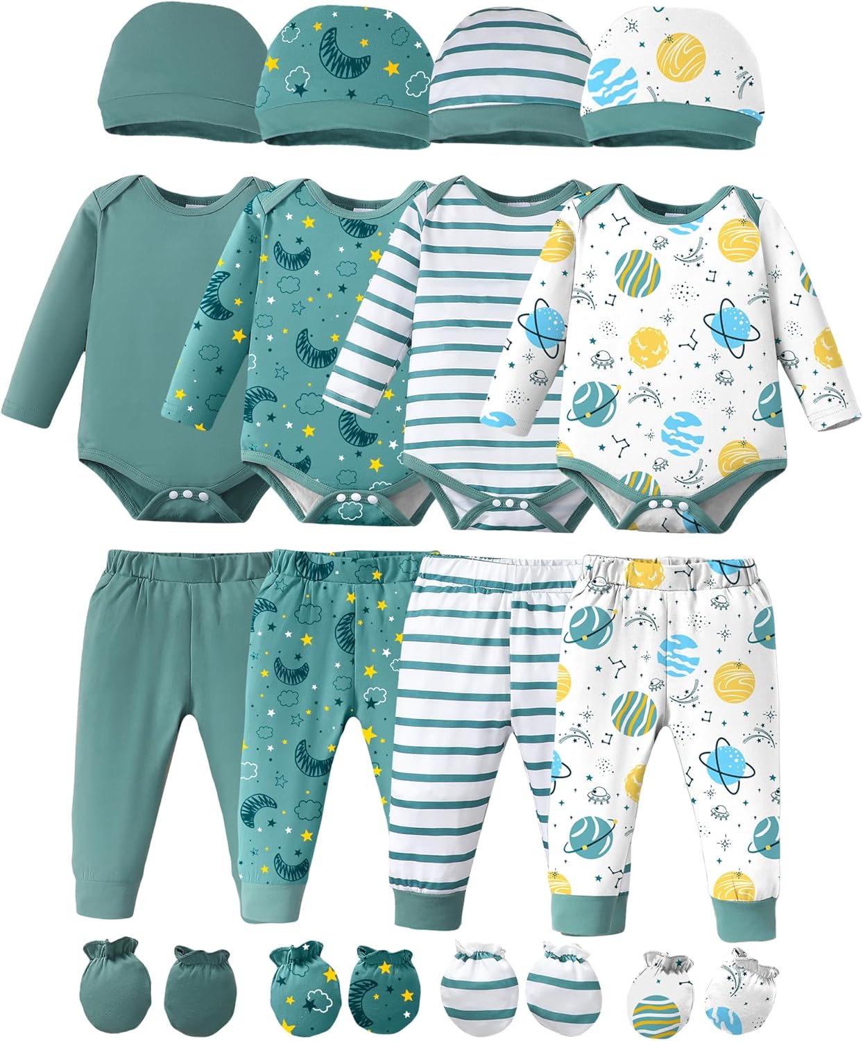 NZRVAWS Newborn Baby Boy Clothes 4-Pack Romper Pants Set
