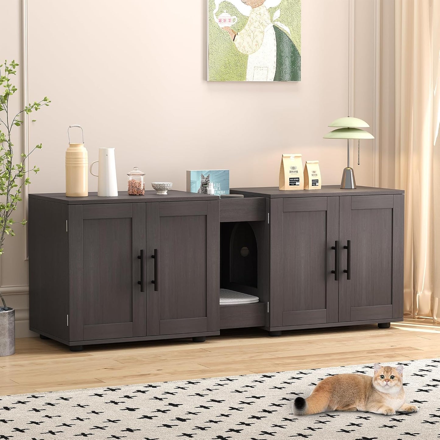 GAOMON Double Room Cat Litter Box Enclosure for Two Cats