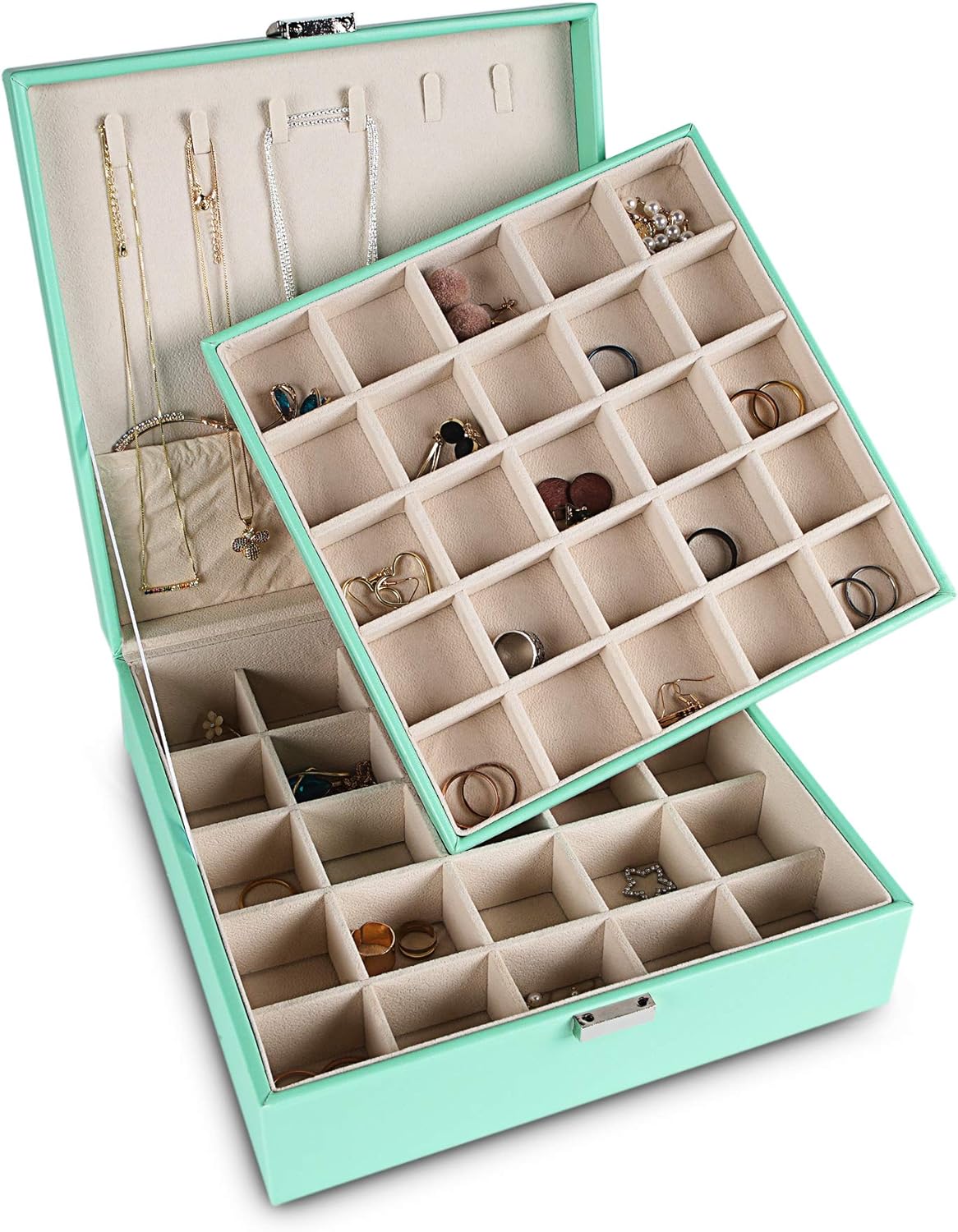 Frebeauty Earring Organizer Jewelry Box with Necklace Hooks