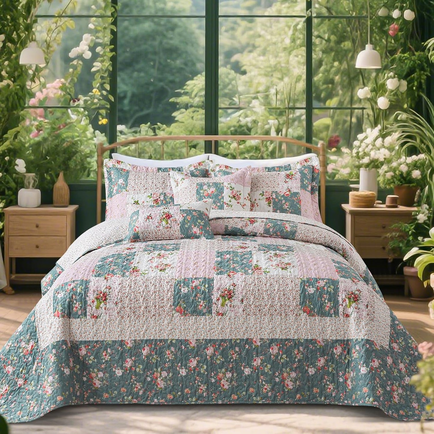 VAPUTAR Pink King Size Quilt Set for Cozy Farmhouse Decor