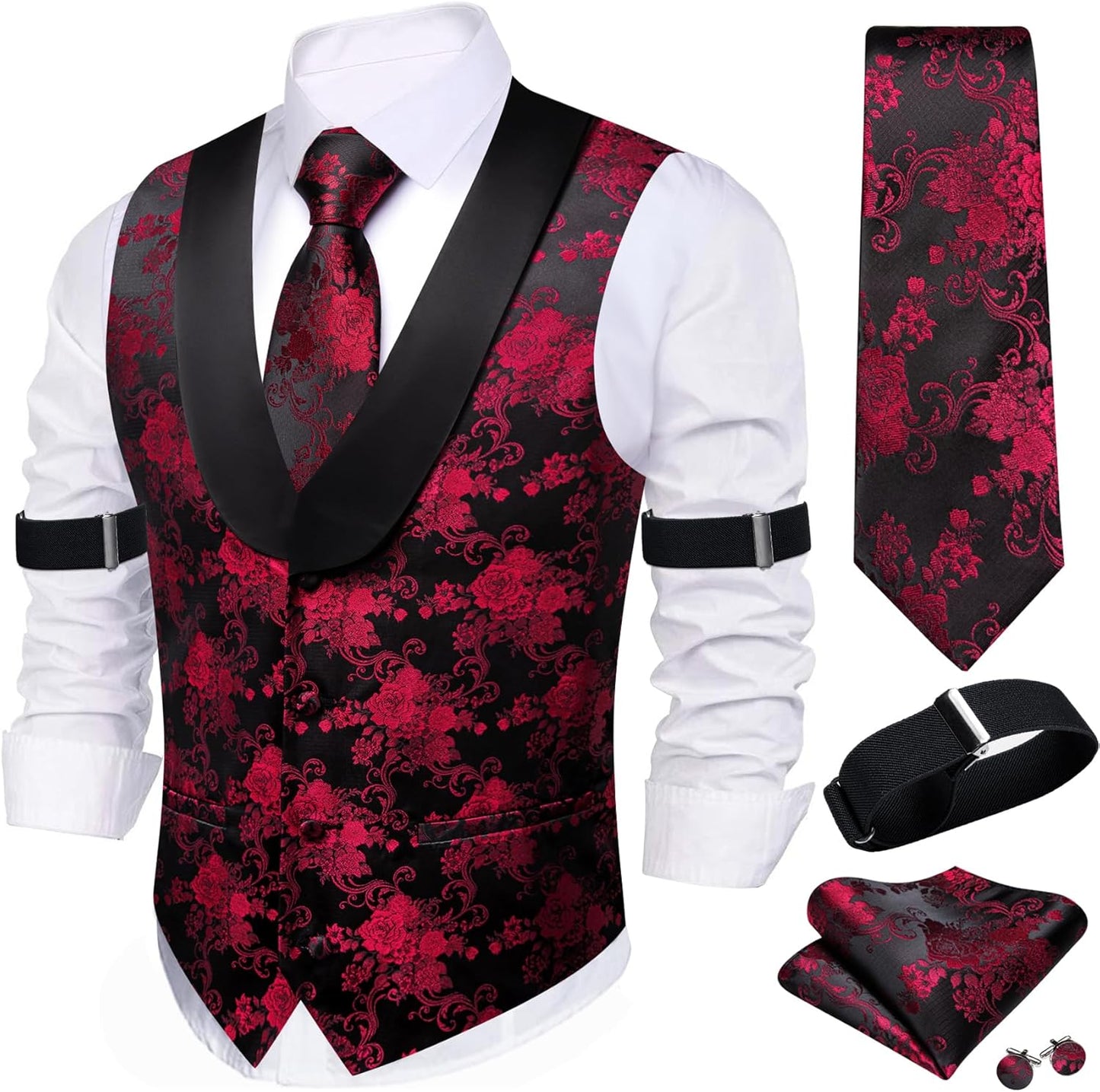 Stylish Mens Silk Lapel Vest Tie Sleeve Holder Set for Weddings