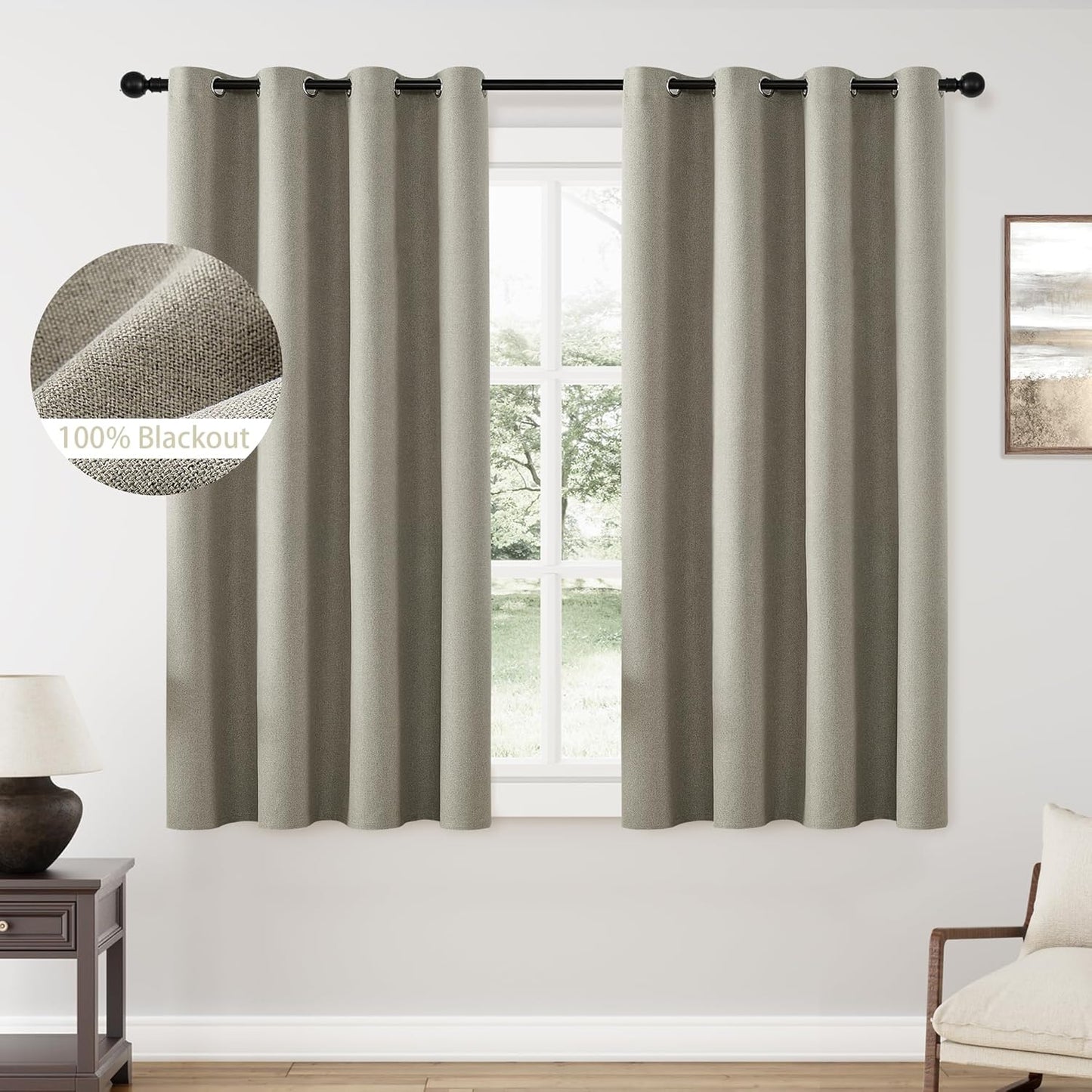 ChrisDowa 100% Blackout Sand Solid Curtains for Bedroom