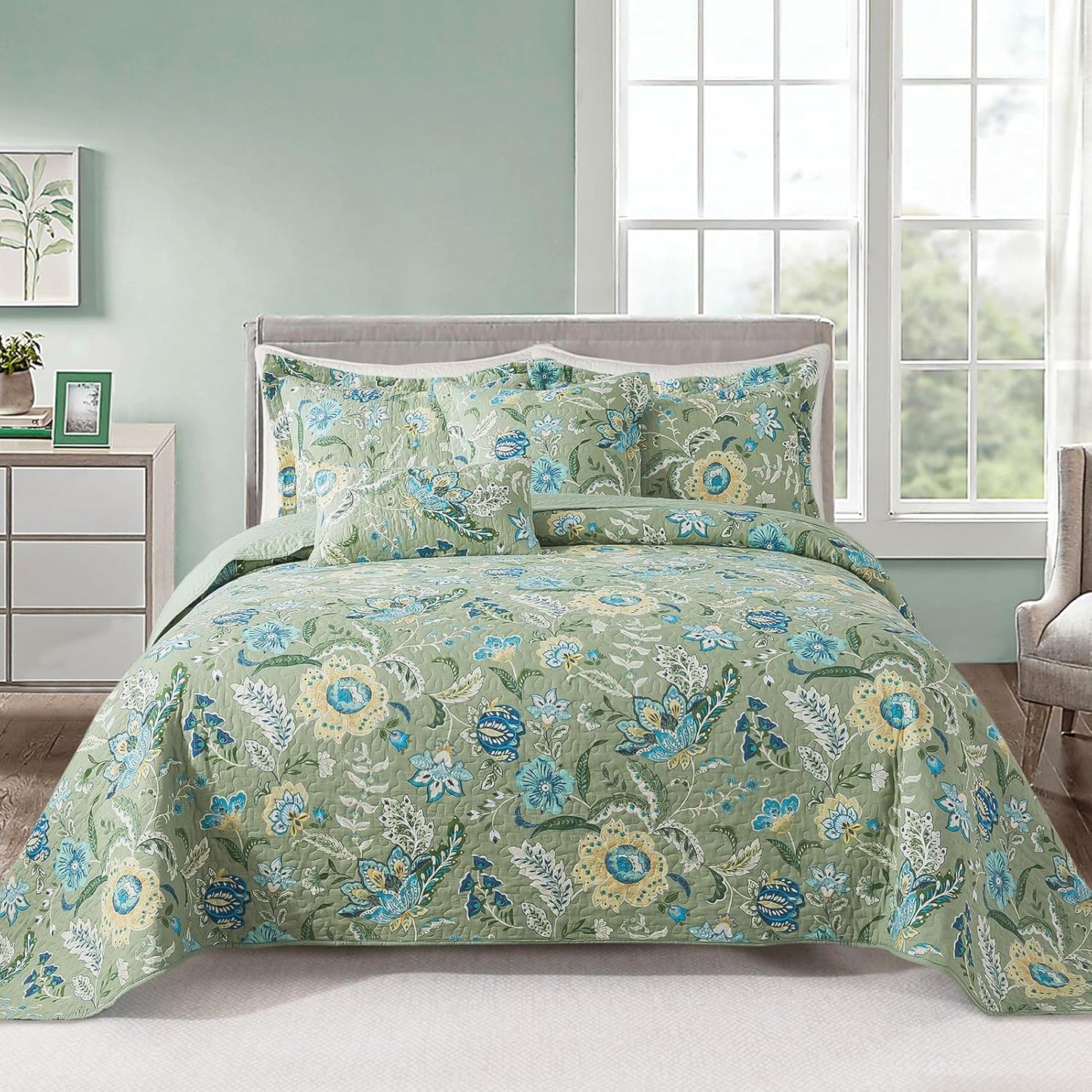 VAPUTAR King Quilt Bedding Set - Floral Cotton Bedspread
