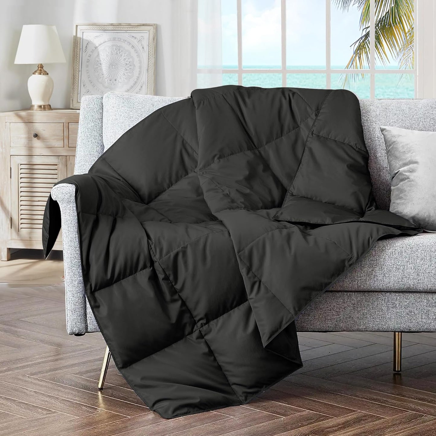 Soft Feather Down Throw Blanket for Cozy Indoor and Outdoor Use