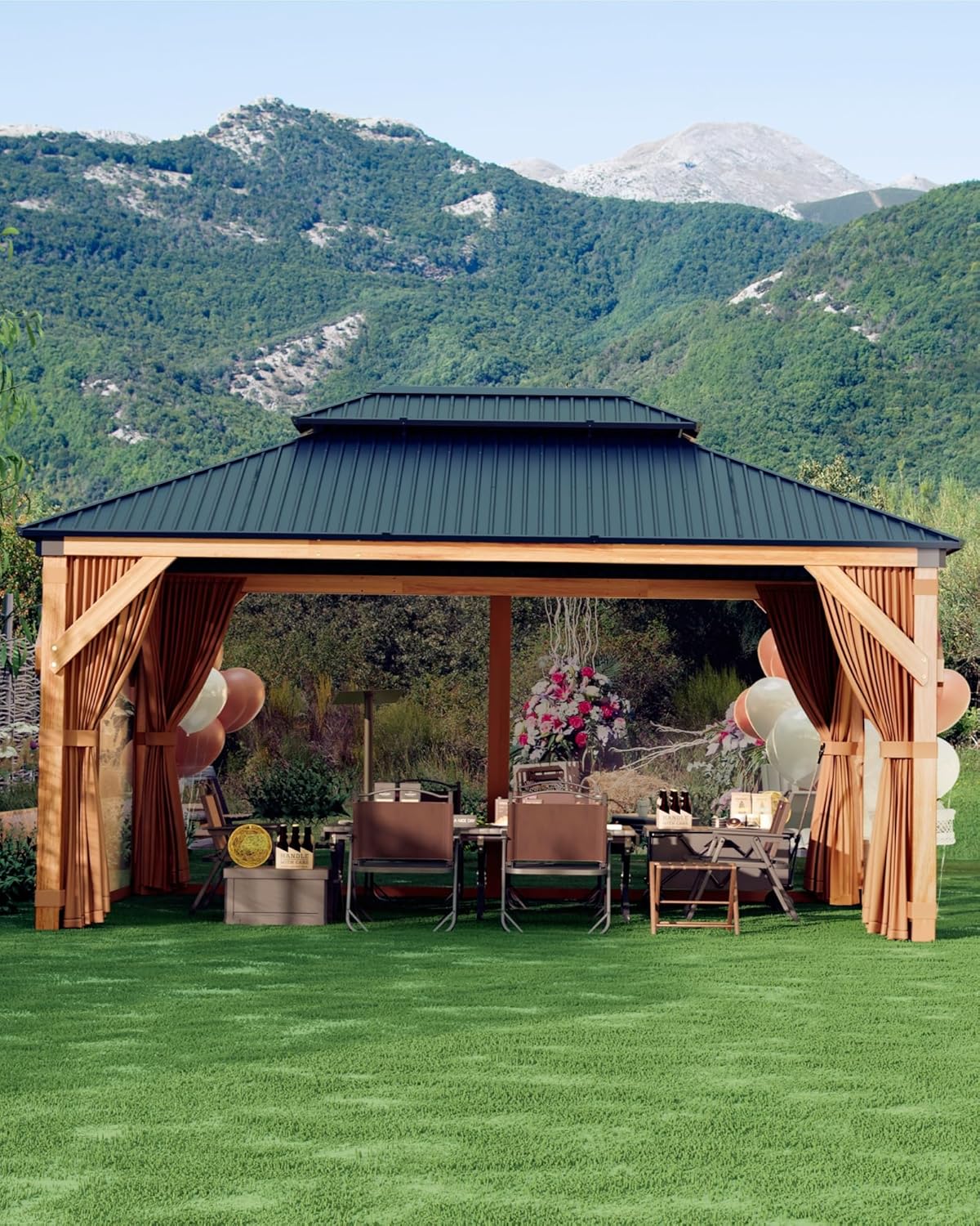 Durable Hard Top Wood Gazebo 12ftx16ft for All Weather Use