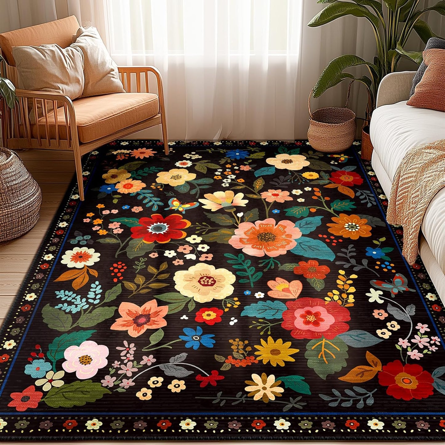 Floral 5x7 Area Rug Soft Print Boho Carpet Non Slip Doormat