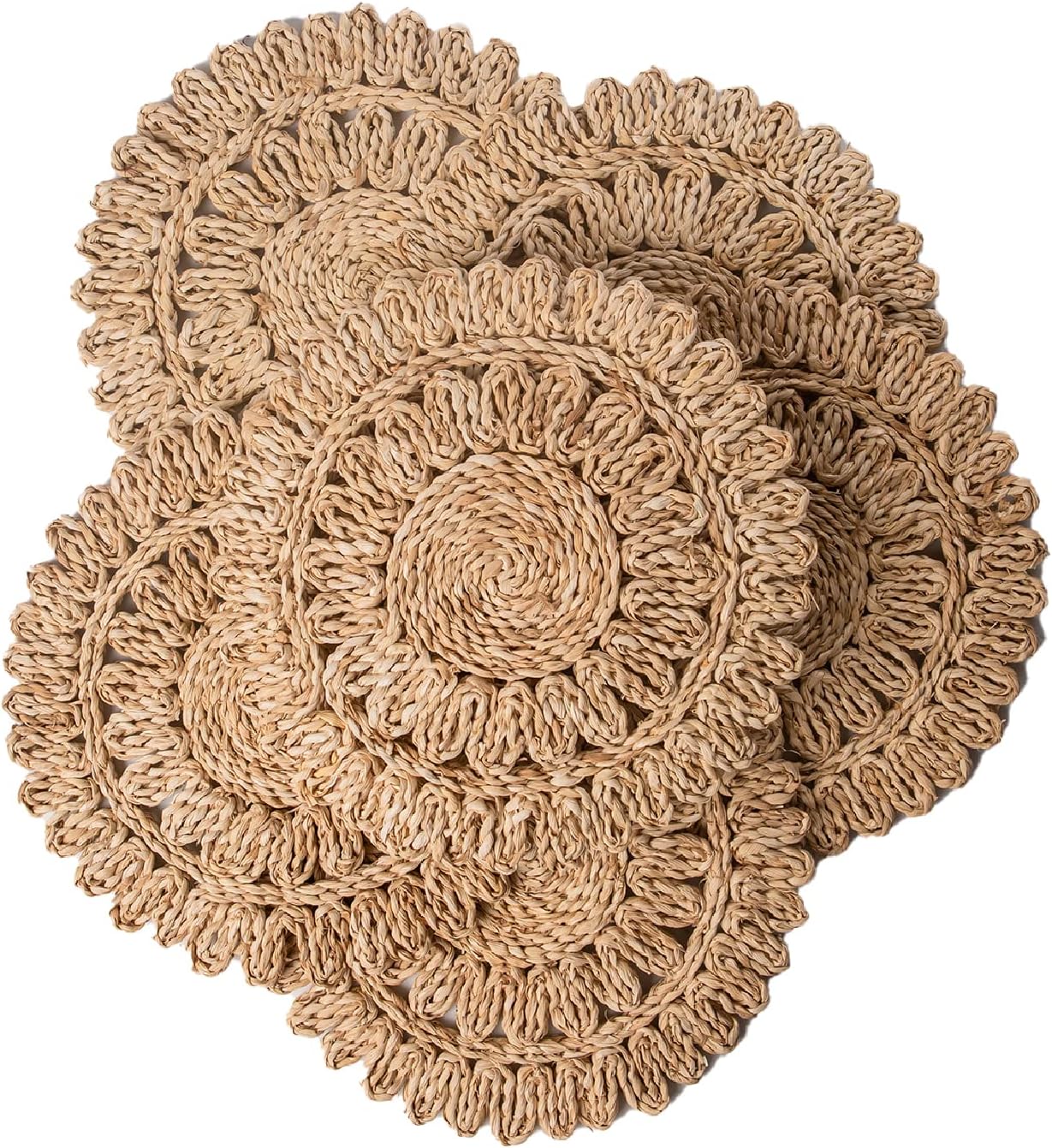 13.8 Round Corn Husk Placemats Set of 6 for Boho Decor