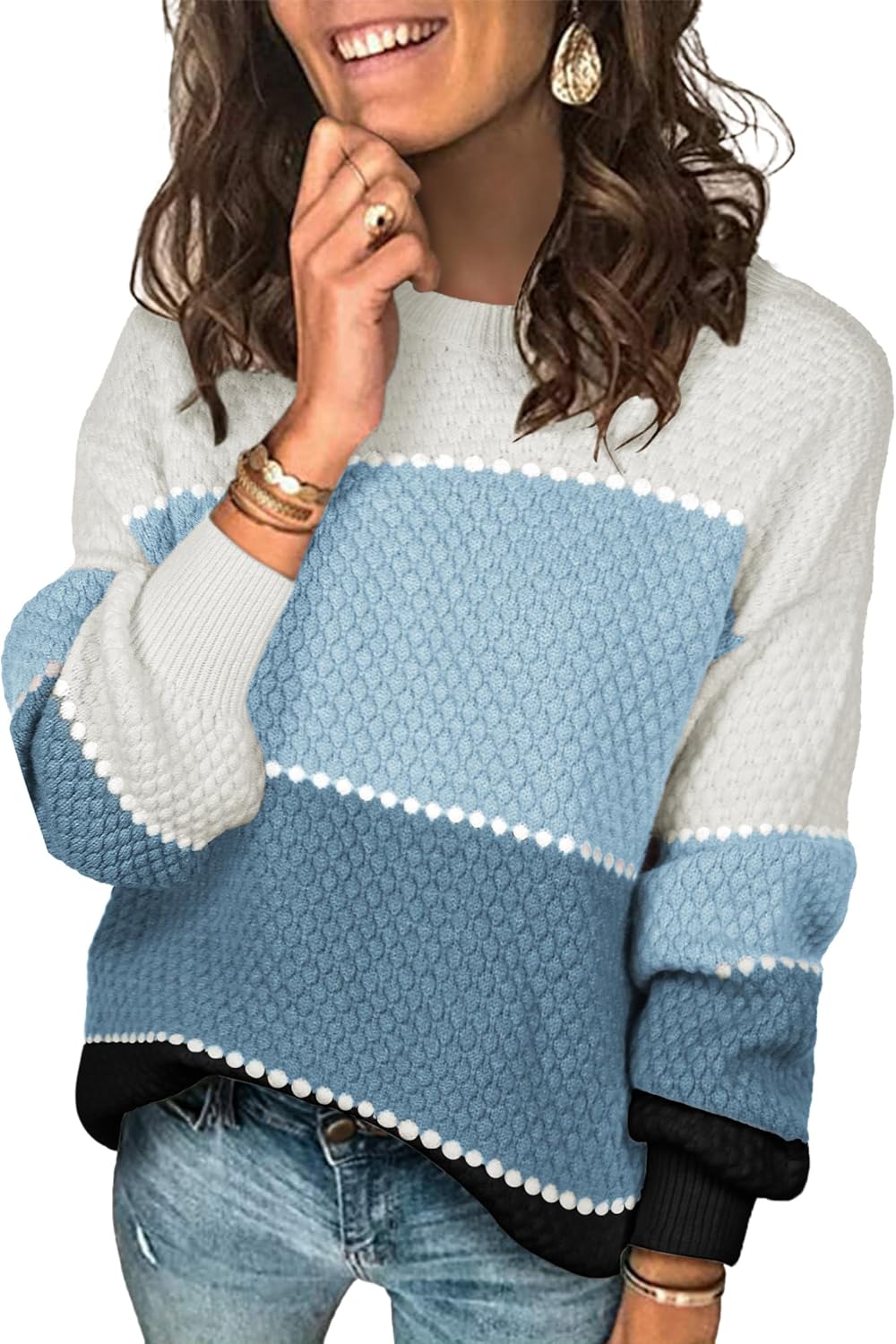 Angashion Women's Color Block Pullover Sweater for Casual Style
