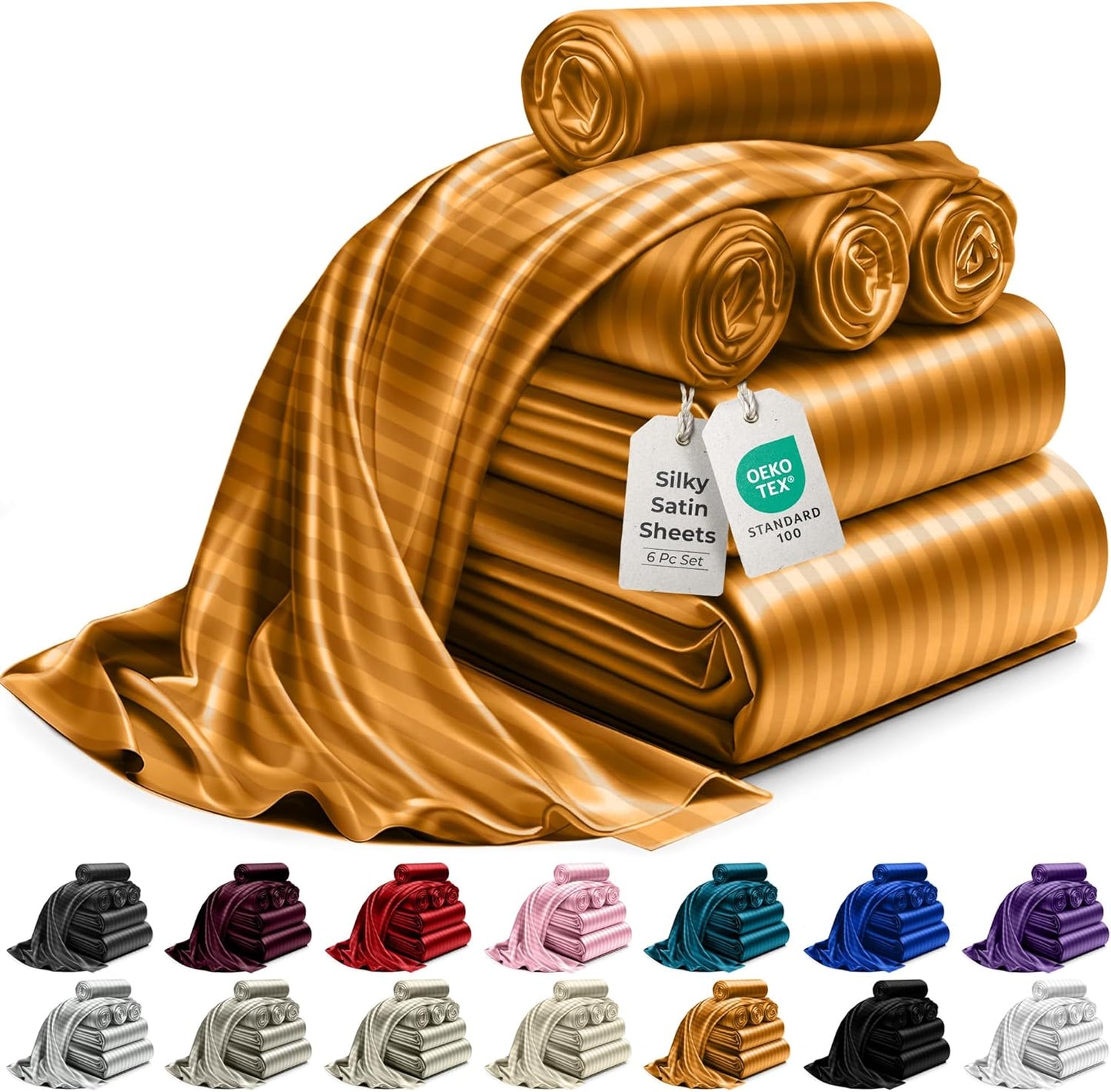 DECOLURE Satin Bed Sheets - Luxury Silky King Size Set