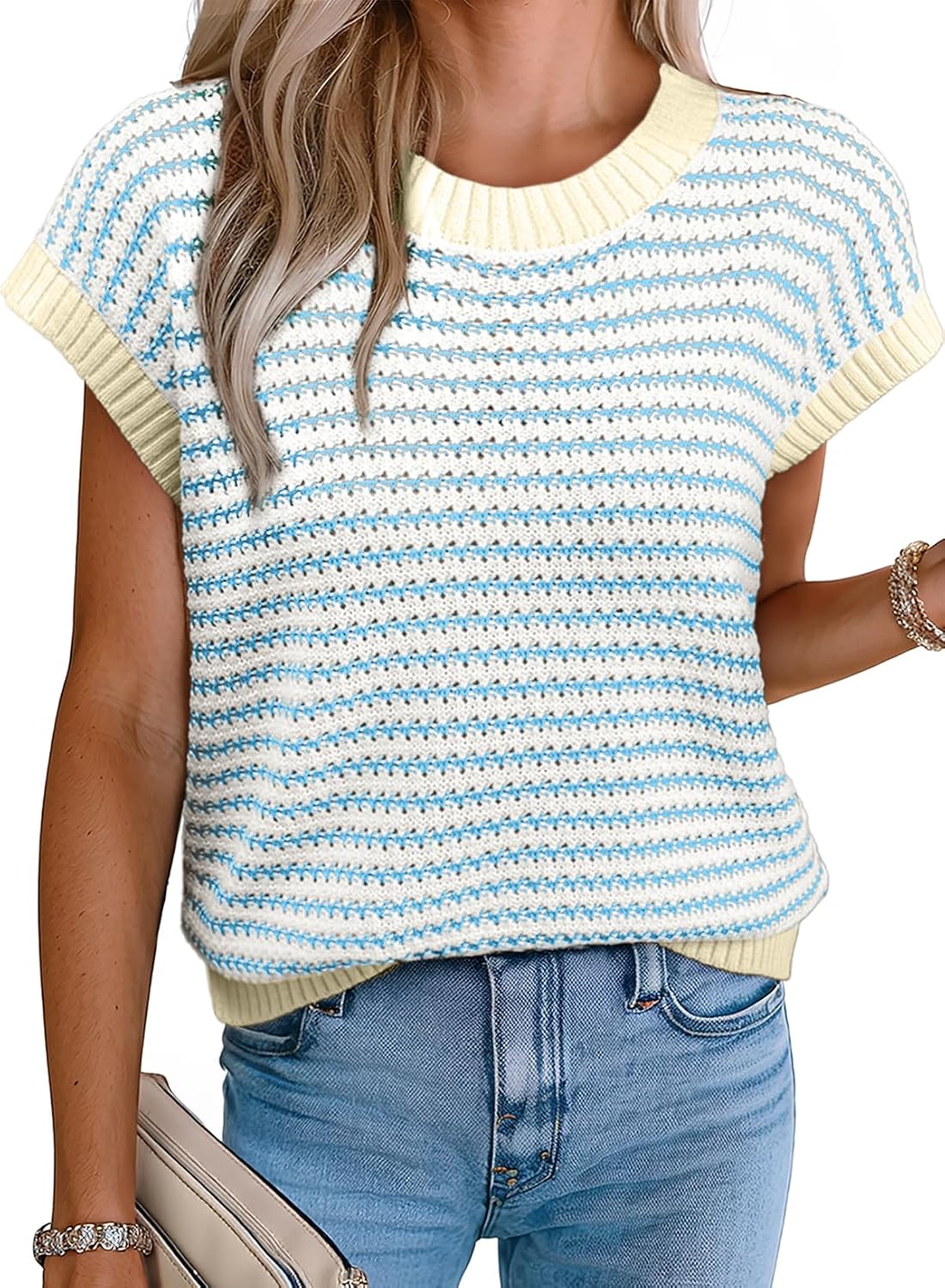 EVALESS Women's Striped Sweater Vest for Casual Summer Style