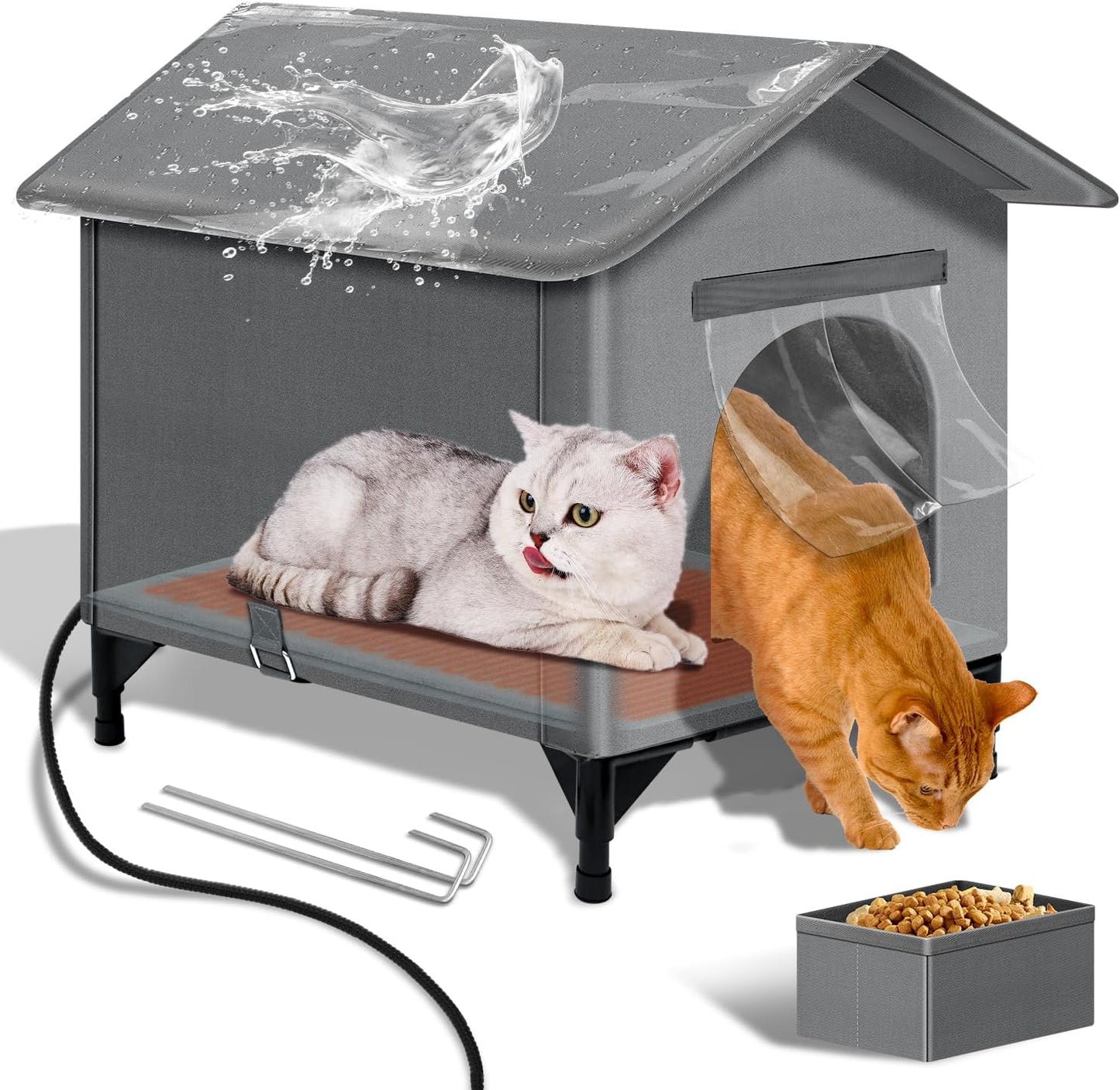 Large Heated Cat Shelter for Outside Winter with Heating Pad