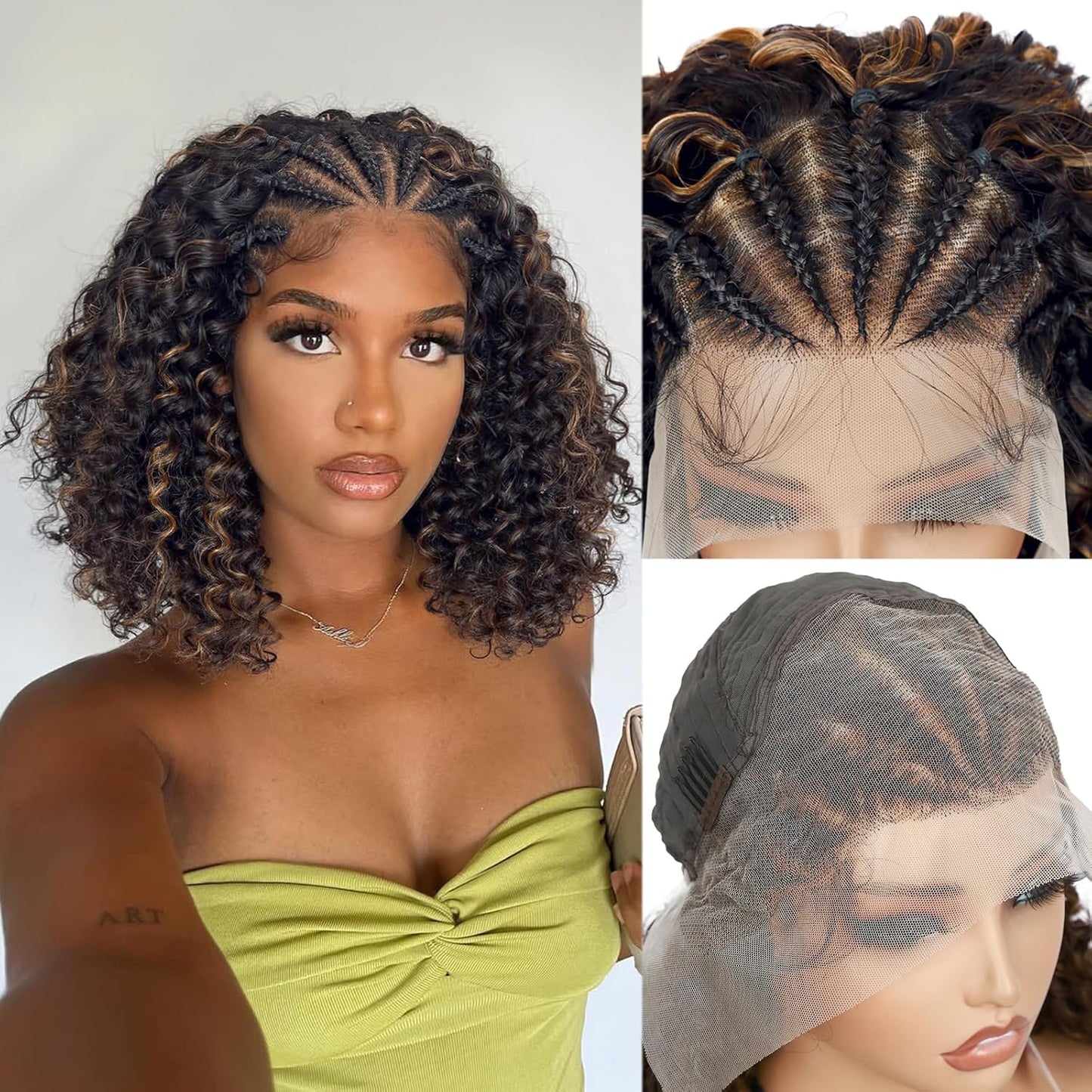 WIGER Braided Wigs for Black Women with Highlighted Curly Bob