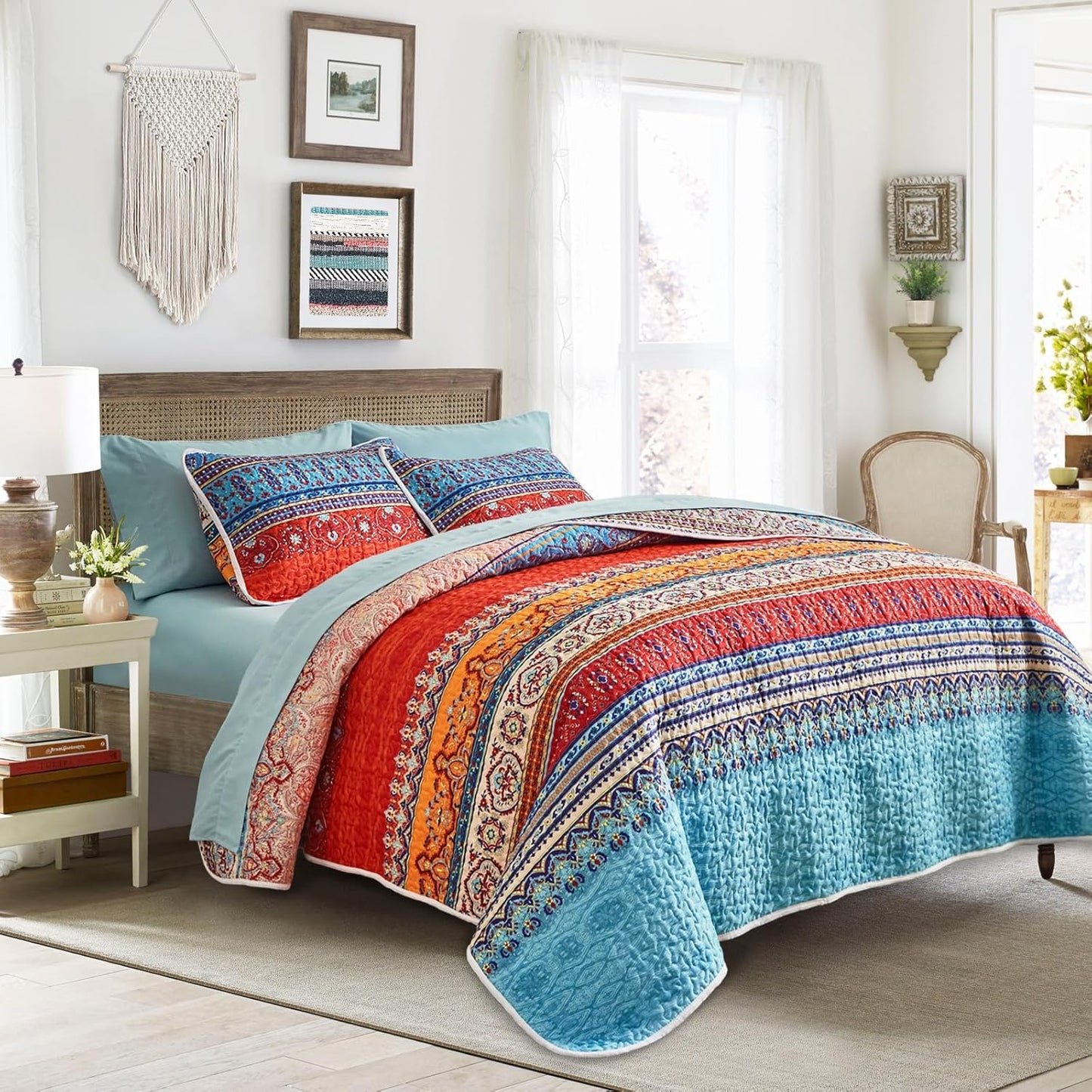 Colorful Bohemian Quilt Set for Full Queen Size Bedding