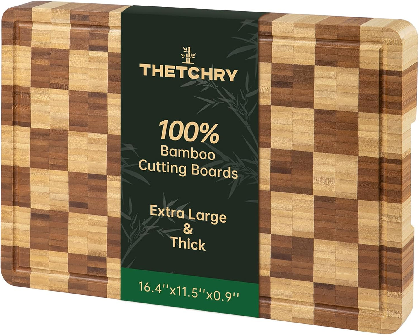 Bamboo Cutting Boards for Kitchen with Juice Grooves & Handles