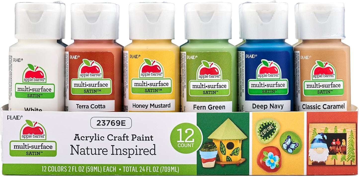 Apple Barrel 12-Color Acrylic Paint Set, Satin Finish