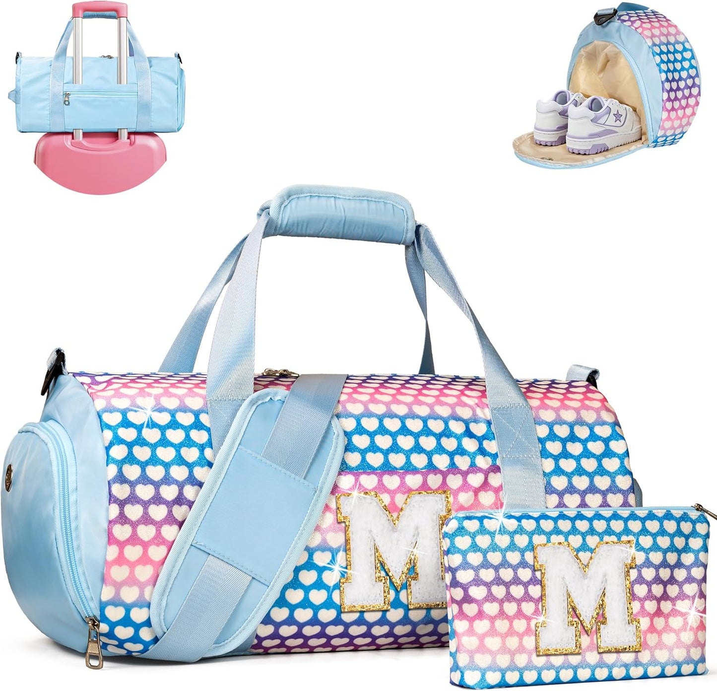 Personalized Girls Travel Duffel Bag with Shoe Compartment