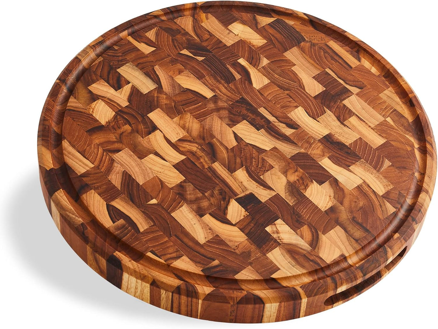 End Grain Teak Wood Cutting Board with Juice Groove and Handles