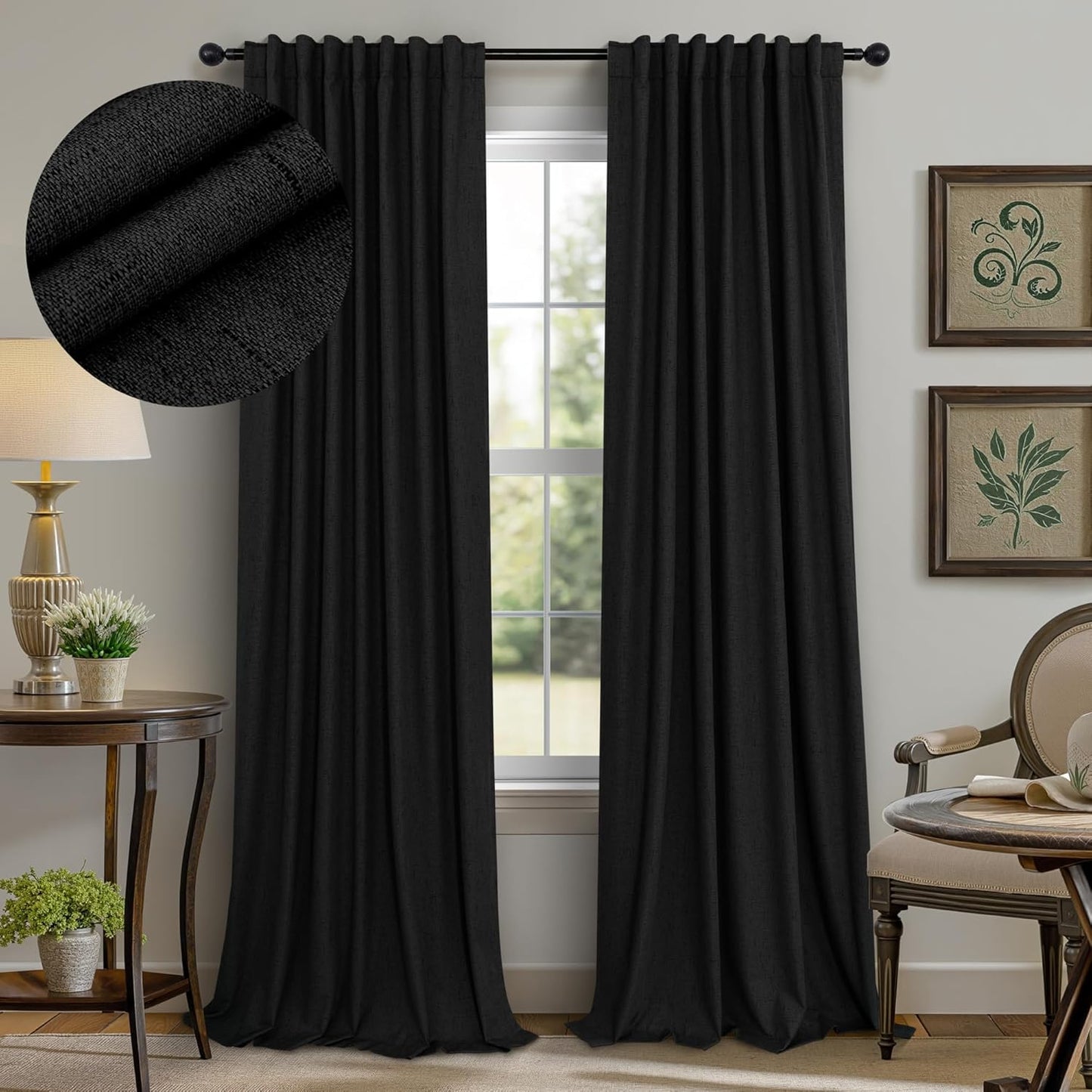Pitalk Black Blackout Curtains 96 Inches Long for Home Decor