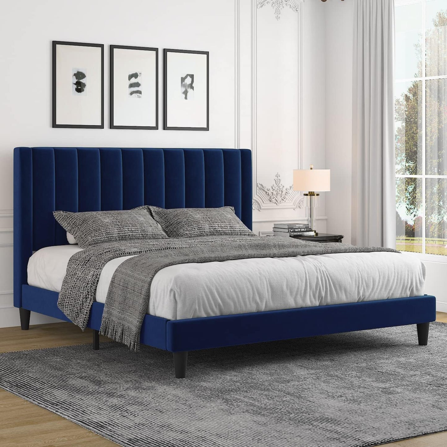 Allewie King Platform Bed Frame with Velvet Upholstery Design