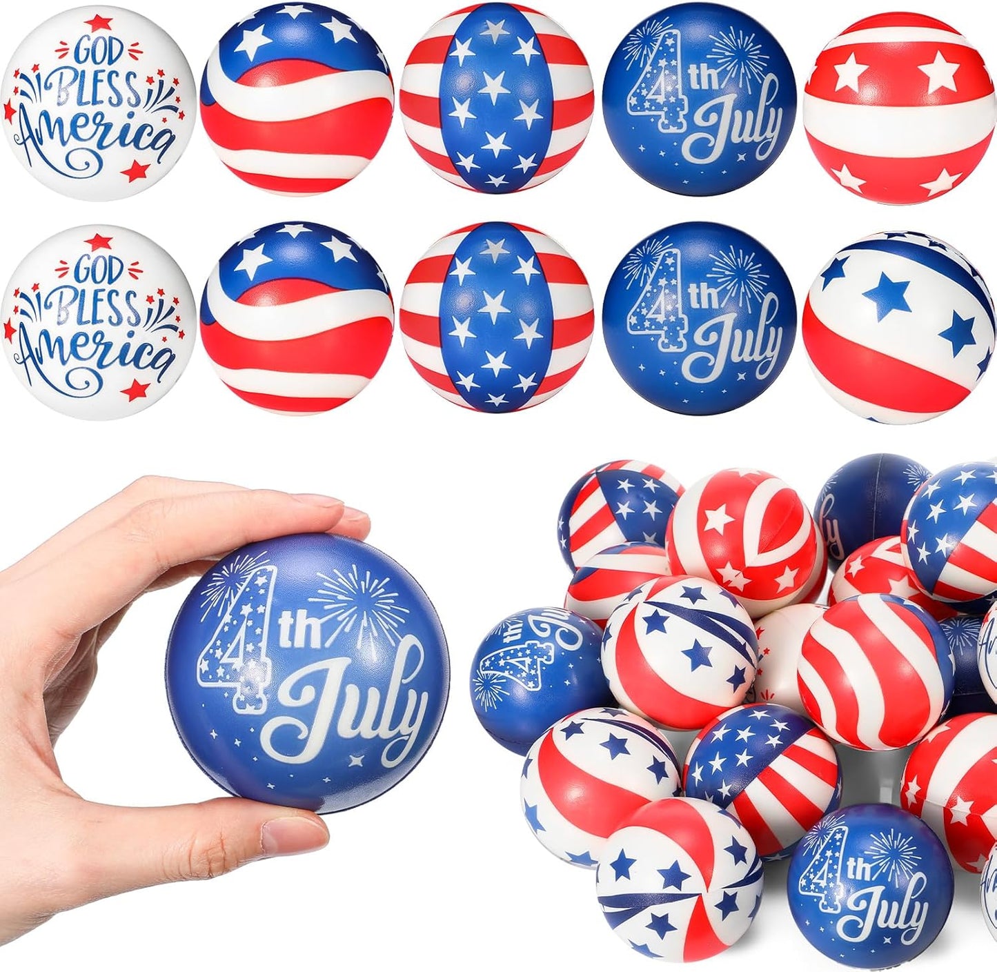 48 Pcs 4th of July Stress Balls for Patriotic Celebrations