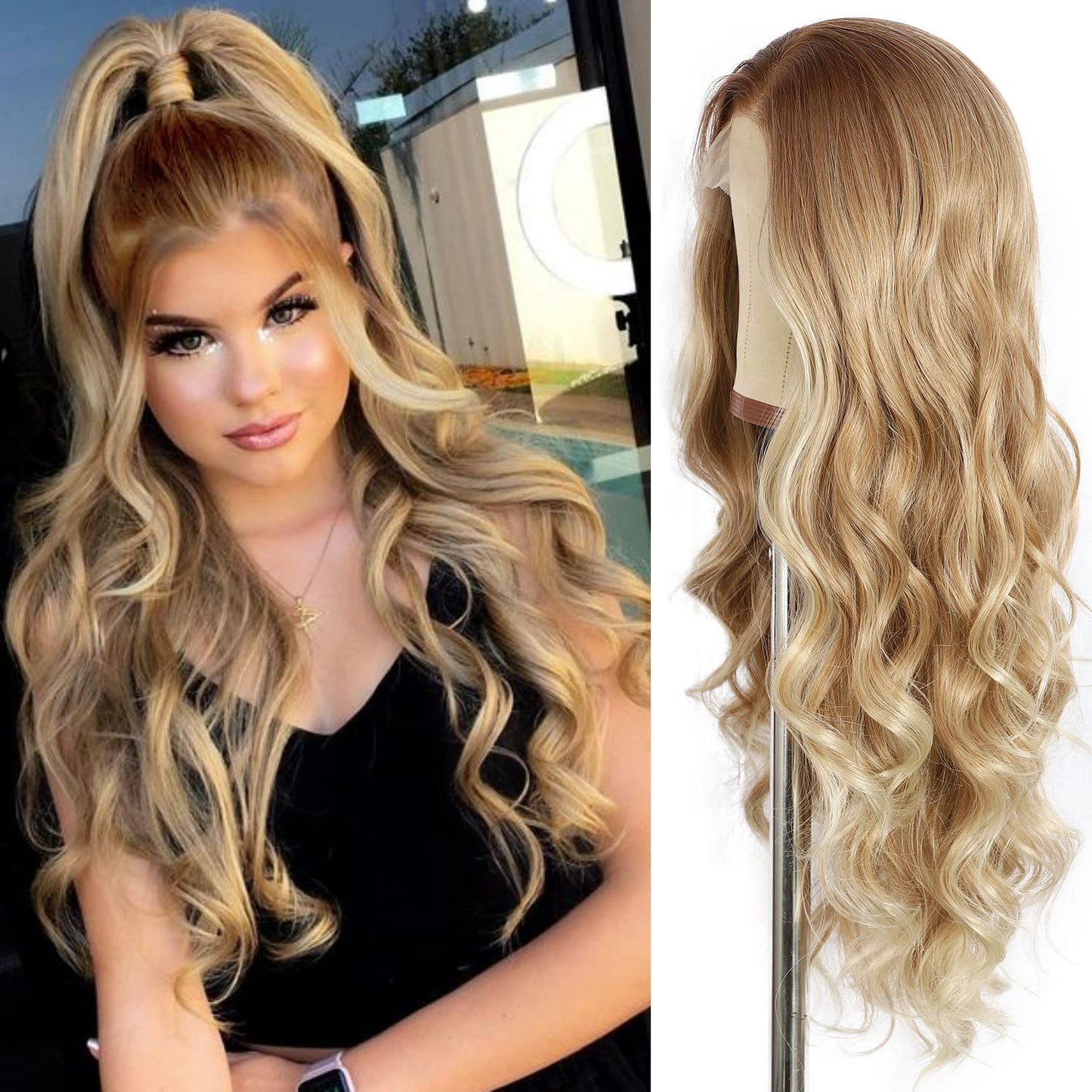 SAPPHIREWIGS Long Curly Wavy Lace Front Wig for Women