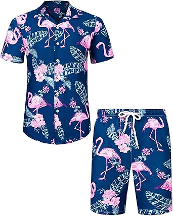 J.VER Men's Hawaiian Shirts Set for Beach and Casual Wear
