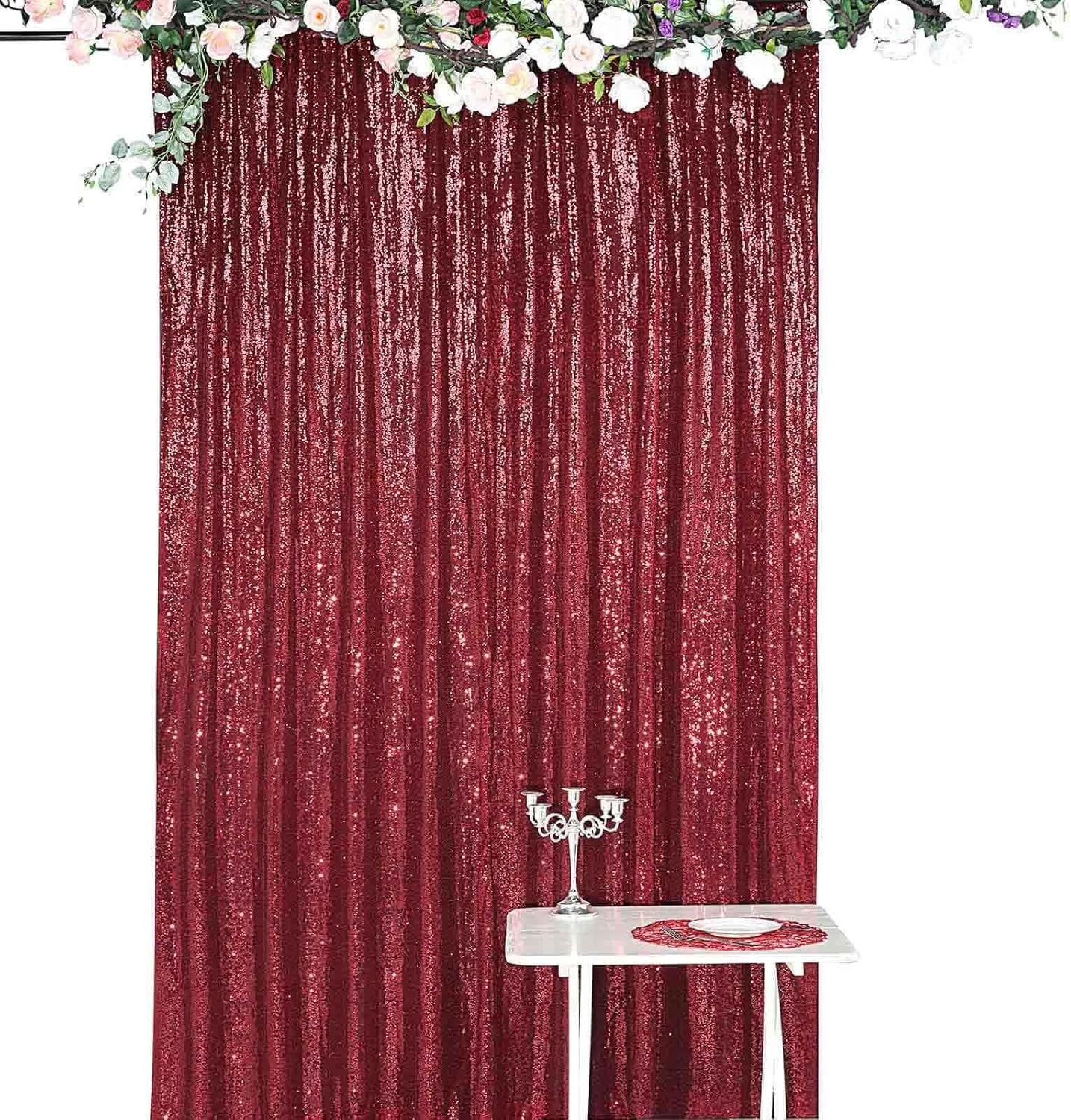 8ft Burgundy Sequin Photo Booth Backdrop for Stunning Events