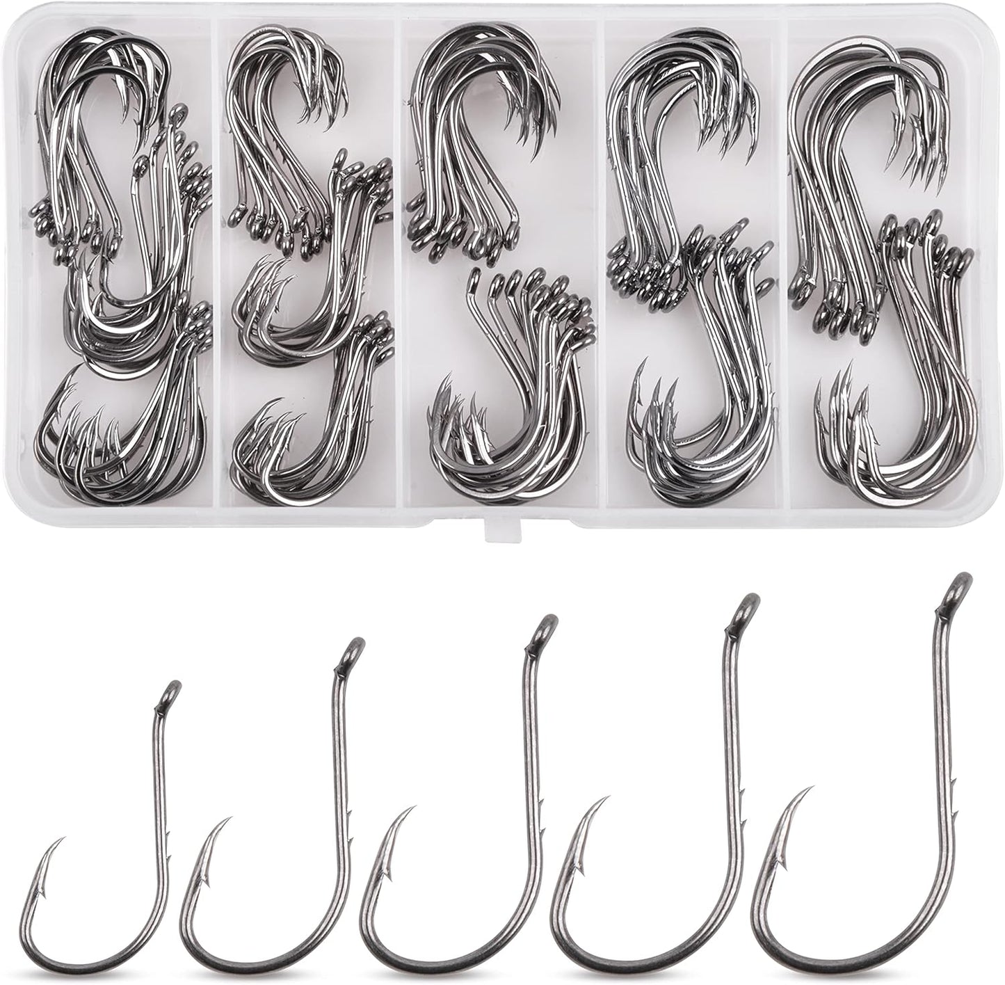 SILANON 130pcs Octopus Fishing Hooks Kit, High Carbon Steel, Freshwater & Saltwater, Sizes 1/0-5/0