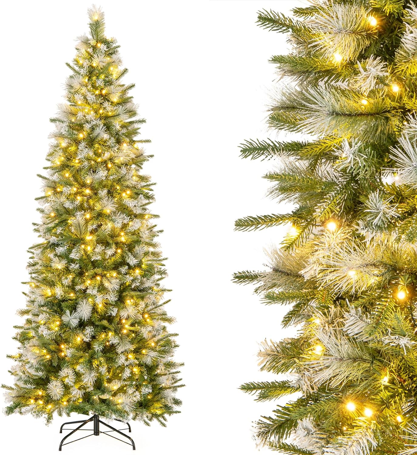 7.5 Ft Pre-Lit Flocked Pencil Christmas Tree for Festive Cheer