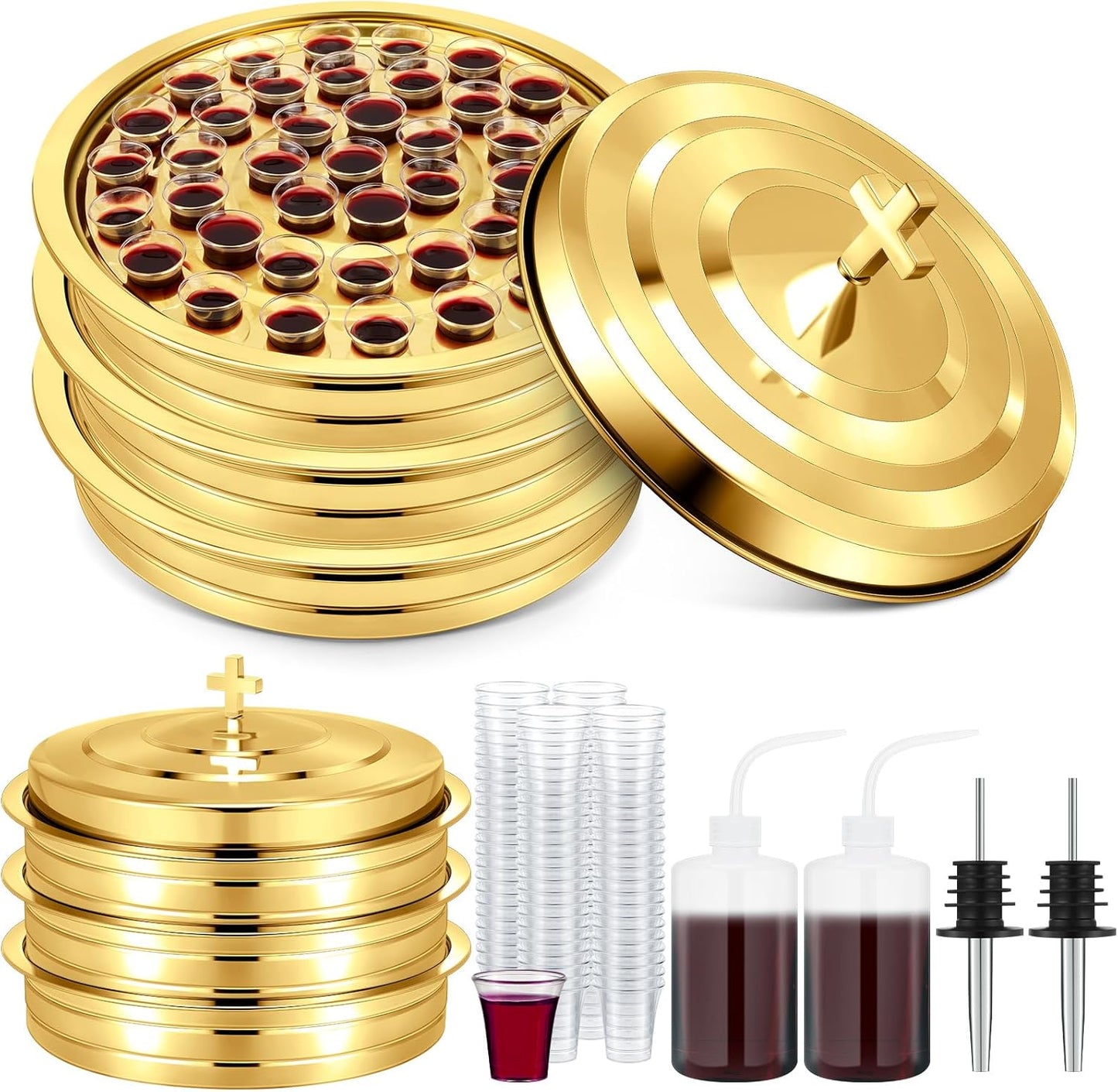 Zhehao 3 Sets Holy Communion Trays with Lids and Cups