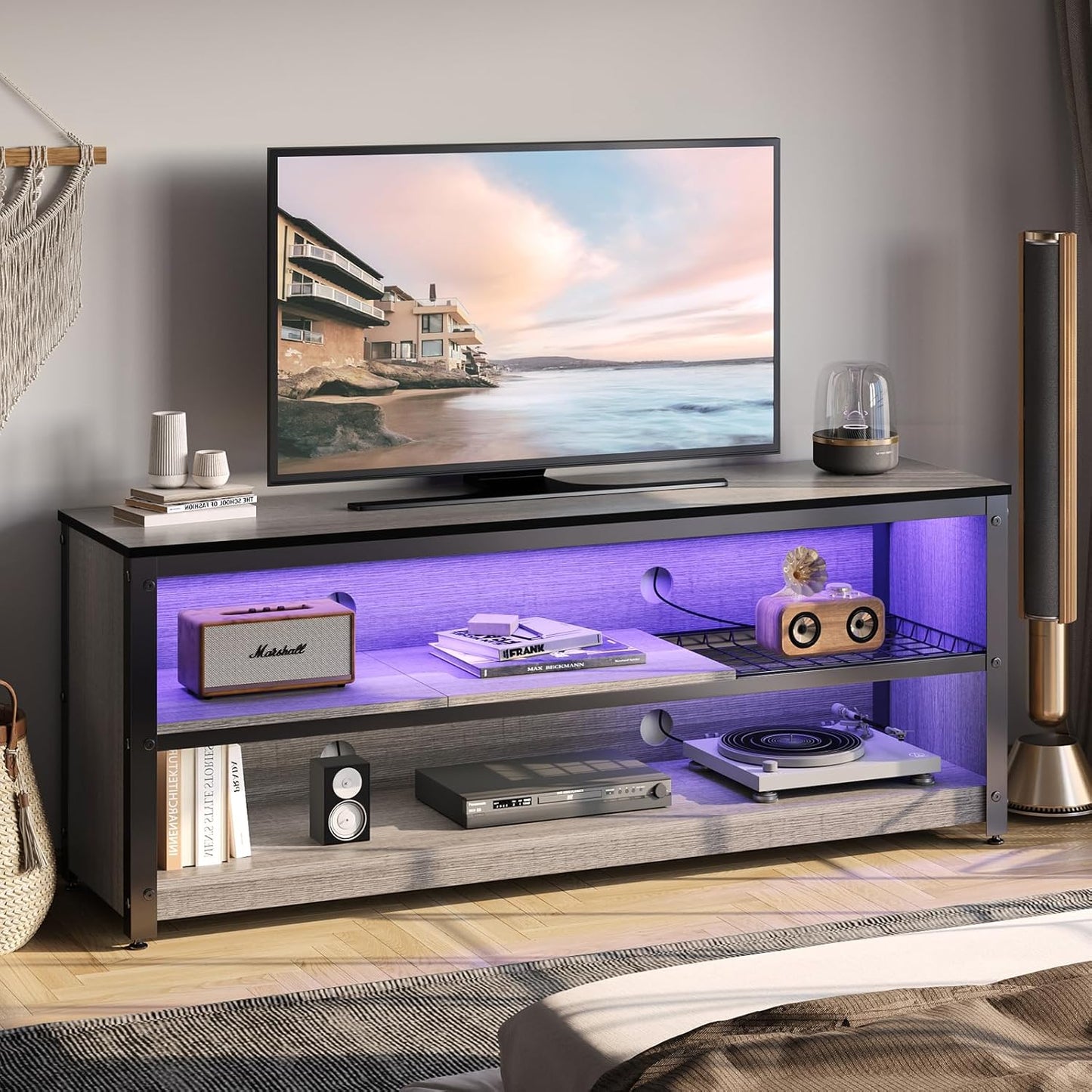 Modern Gray TV Stand for Ultimate Gaming Experience