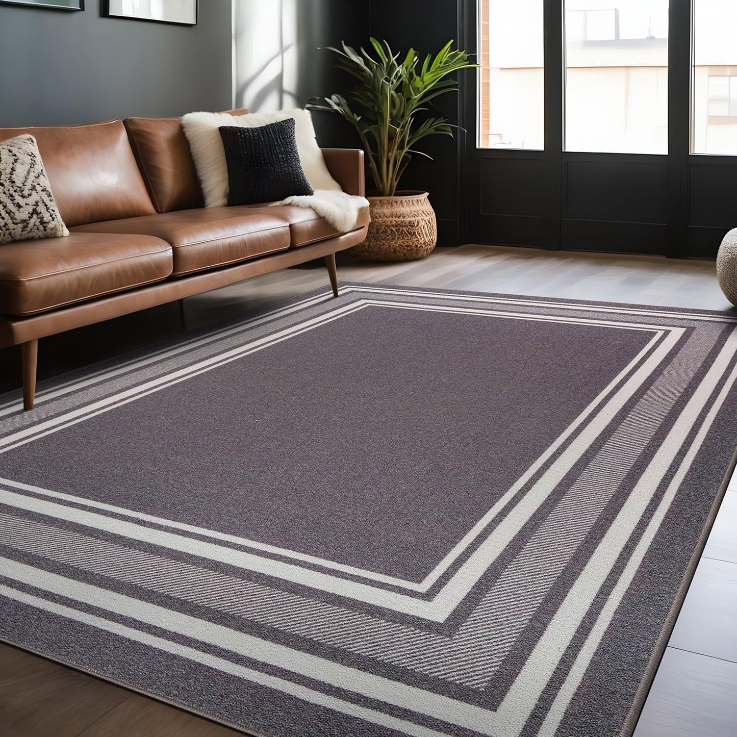 Modern Bordered Non Slip Indoor Rugs for Living Room 5x7