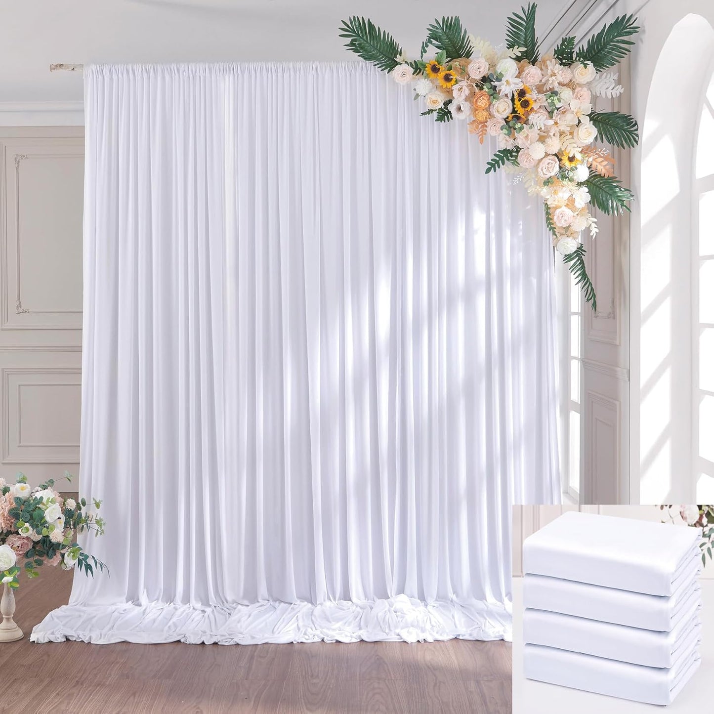 Premium 20x10ft White Wedding Party Backdrop Set - Wrinkle-Free Photo Curtain Panels