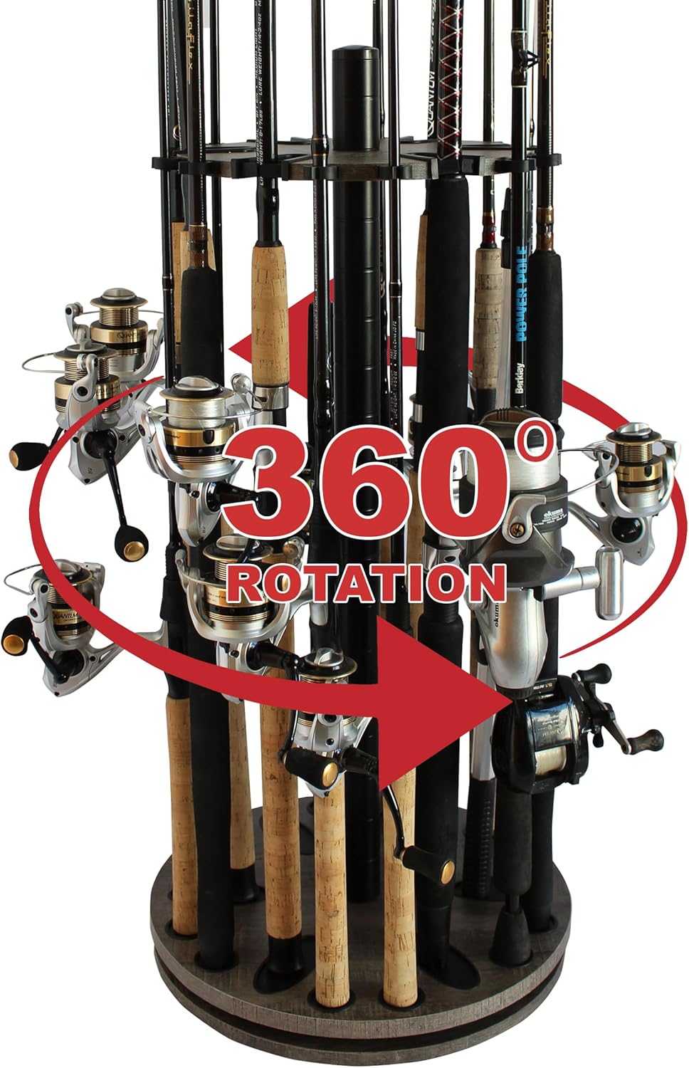 Fishing Rod Holder - 360 Spinning Rack for Garage Storage