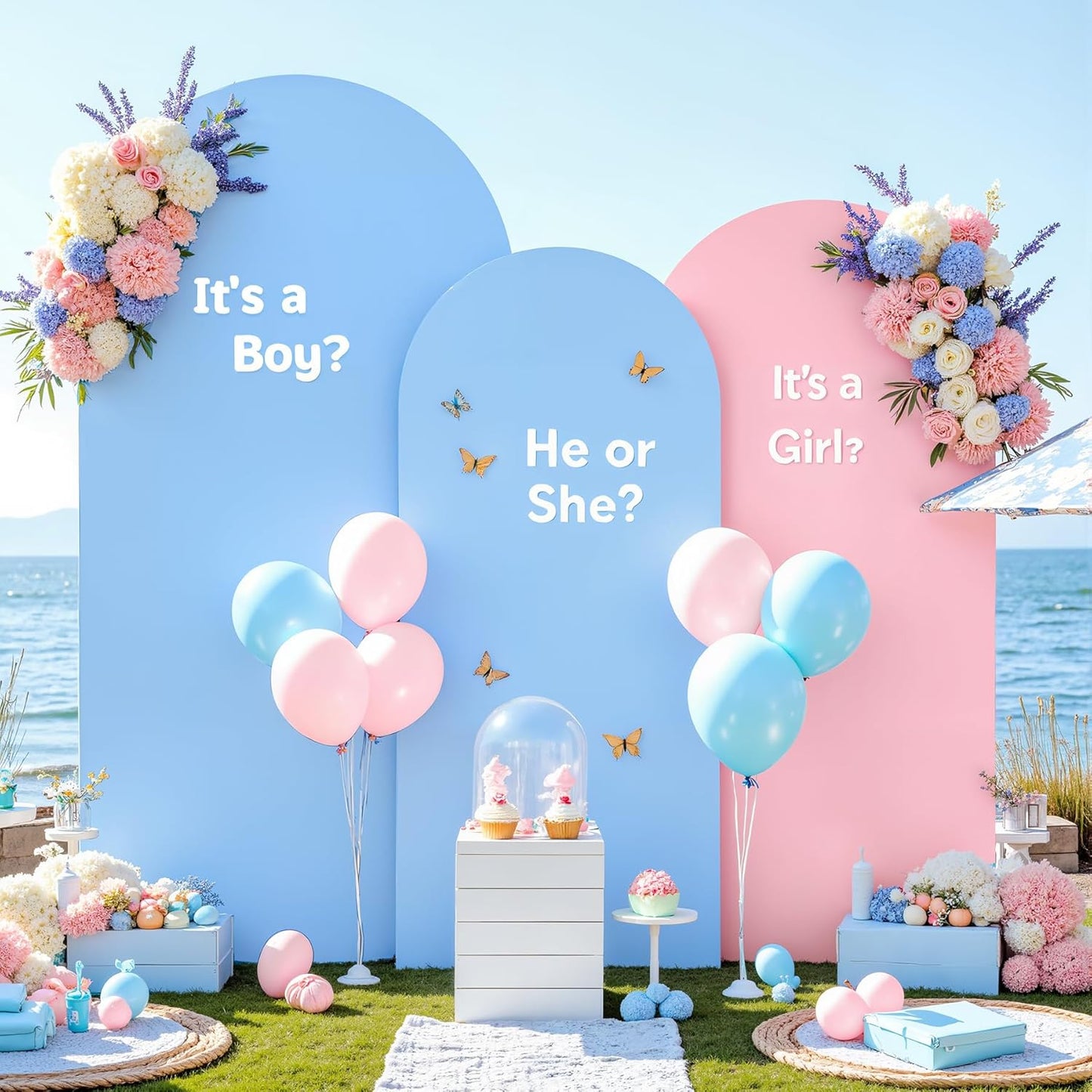 Pink and Blue Arch Backdrop Cover Set of 3 for Events