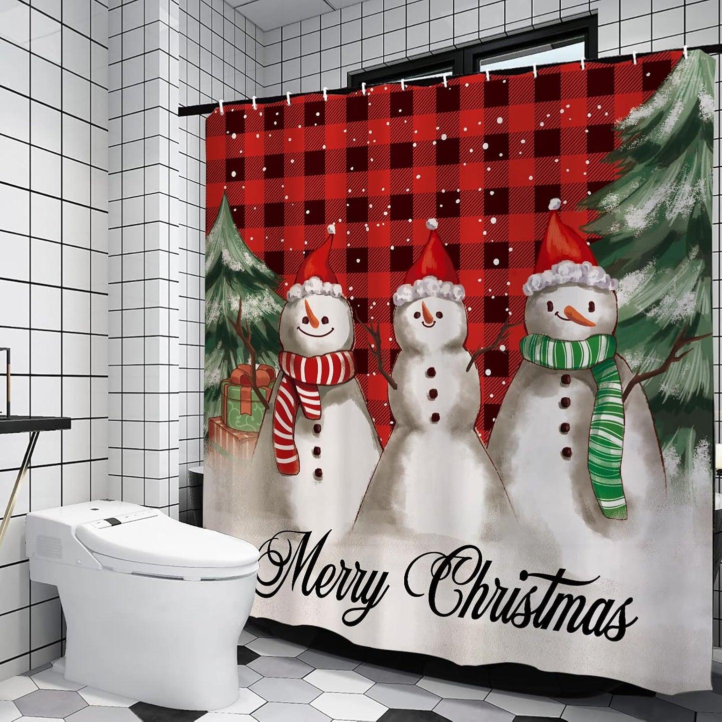 Merry Christmas Snowman Shower Curtain Set
